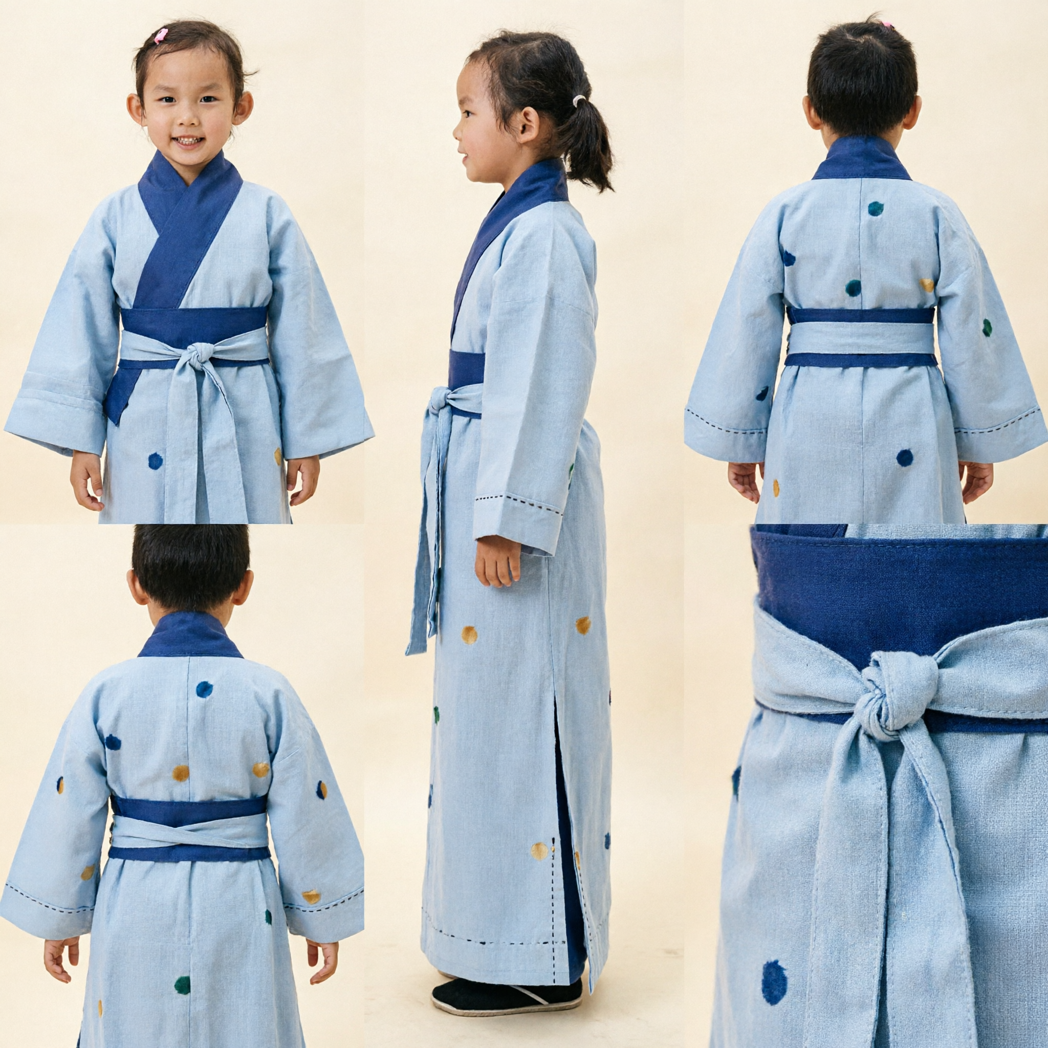 Costume d'Érudit Ancien Hanfu Chinois Traditionnel pour Enfants Robe en Coton Bleue pour Garçons Filles Spectacle Culturel - Asian Costume