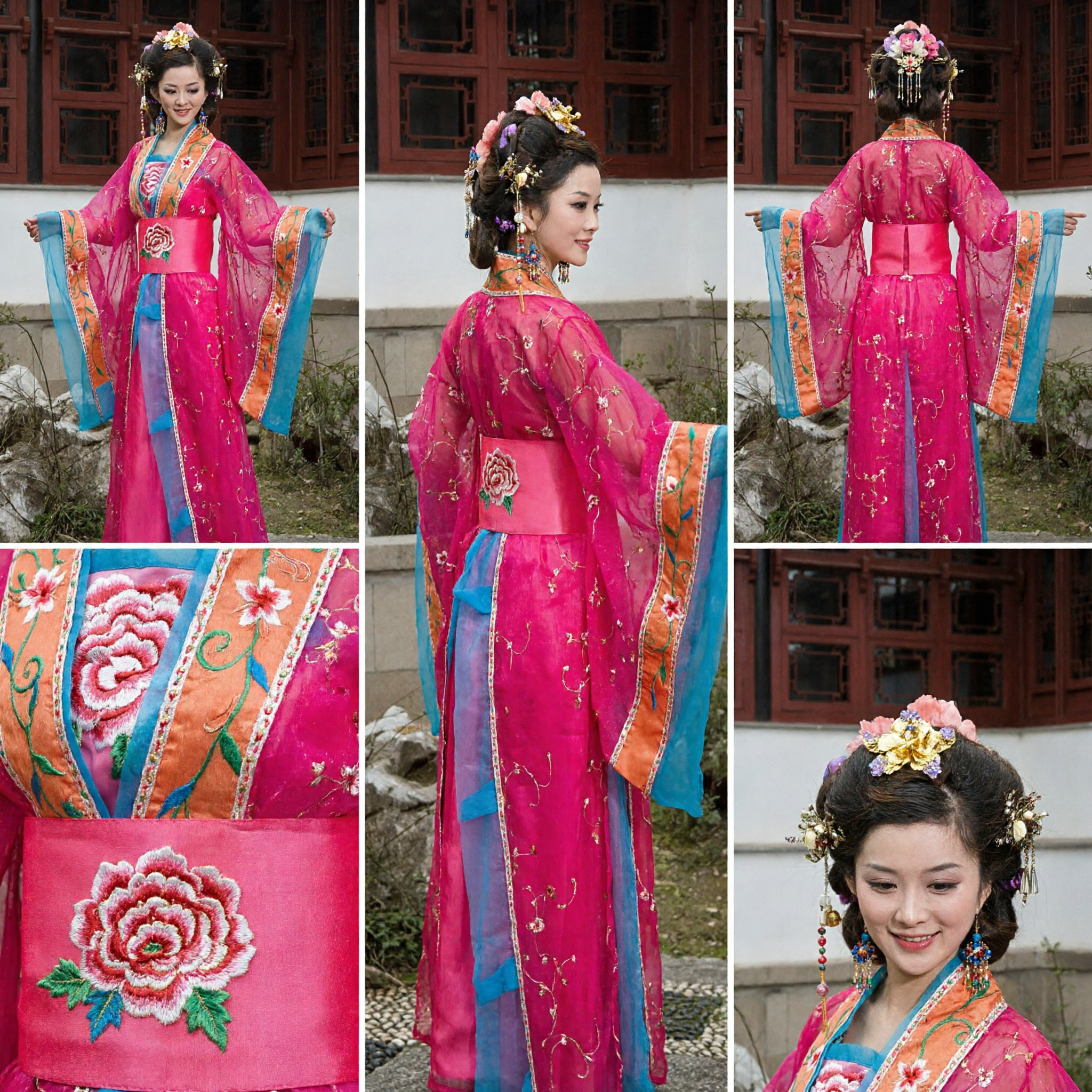 Antikes chinesisches Tang-Dynastie-Prinzessinnen-Hanfu-Kostüm für Damen, rosa besticktes Kleid für Bühnenauftritte - Asian Costume