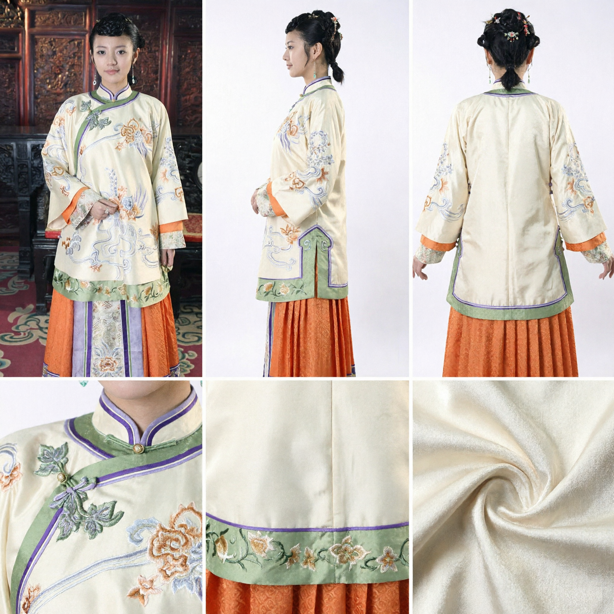 Traditionele Chinese Qing-dynastie Geborduurde Bloementop en Rok Oud Mantsjoe Kostuum voor Vrouwen - Asian Costume