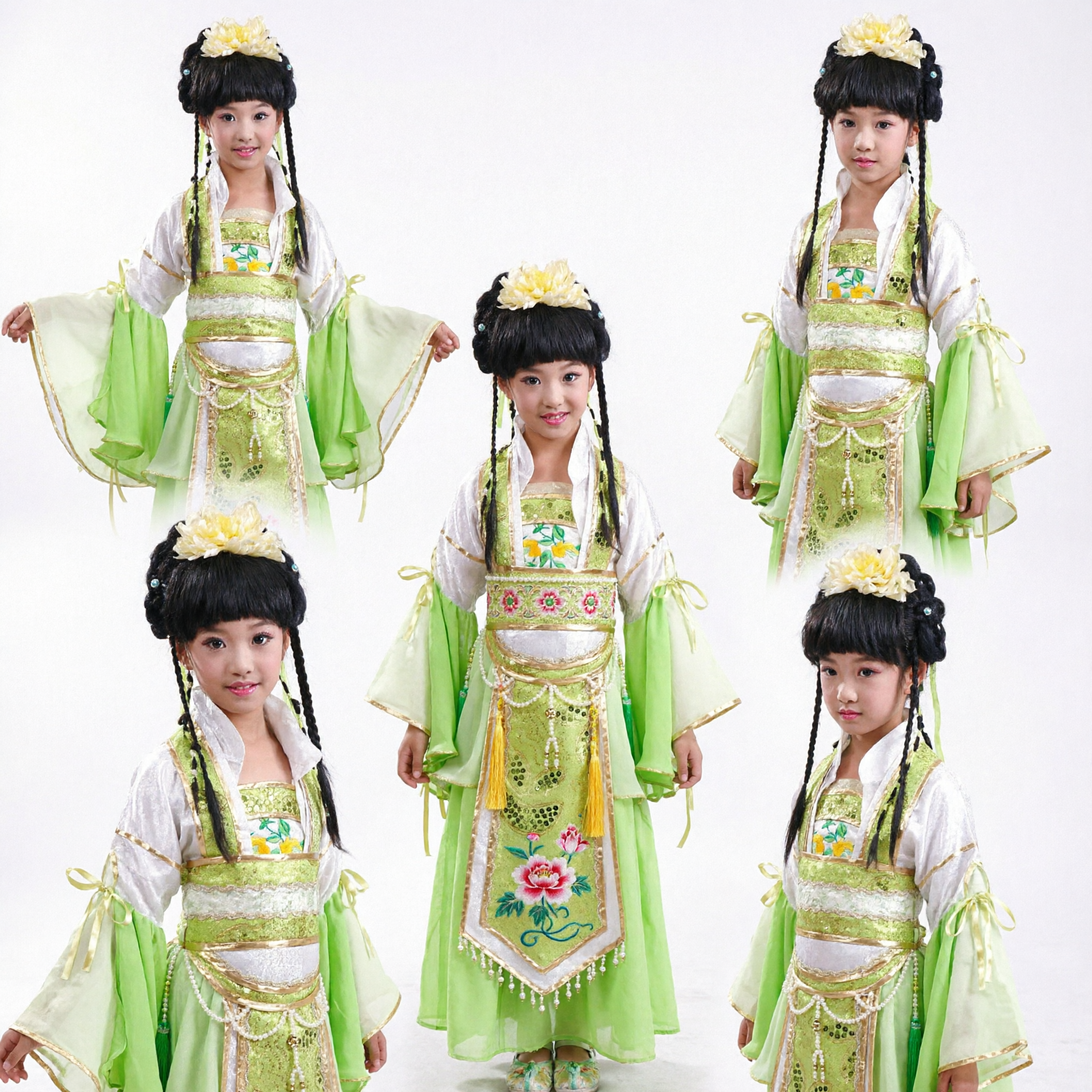 Girls Green Hanfu Traditional Chinese Costume Ancient Fairy Dress Complete Set with Wig for Stage Performance - Asian Costume