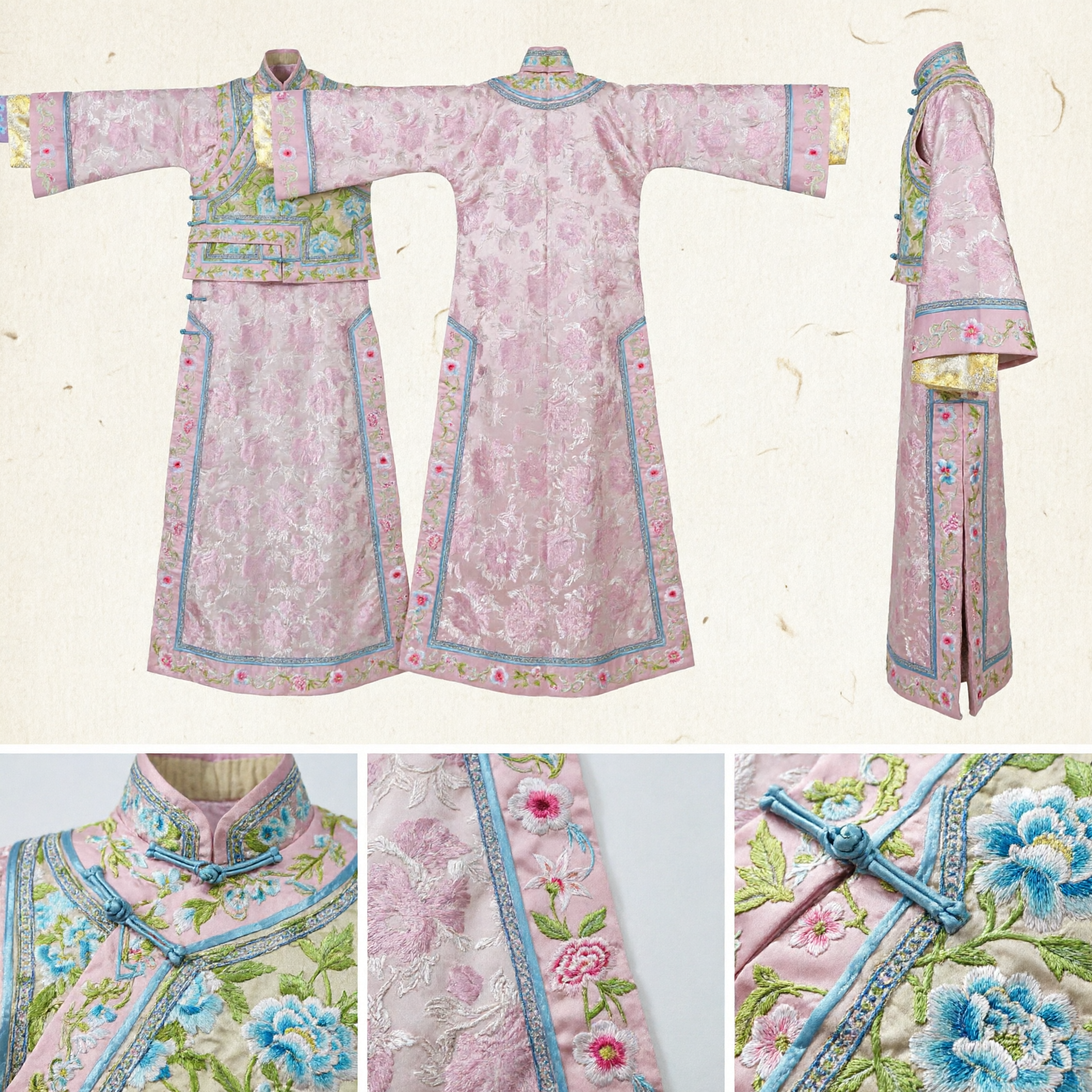 Traje de Princesa Manchu da Dinastia Qing Tradicional Chinês Rosa, Vestido Antigo de Palácio Bordado para Performance Feminina - Asian Costume