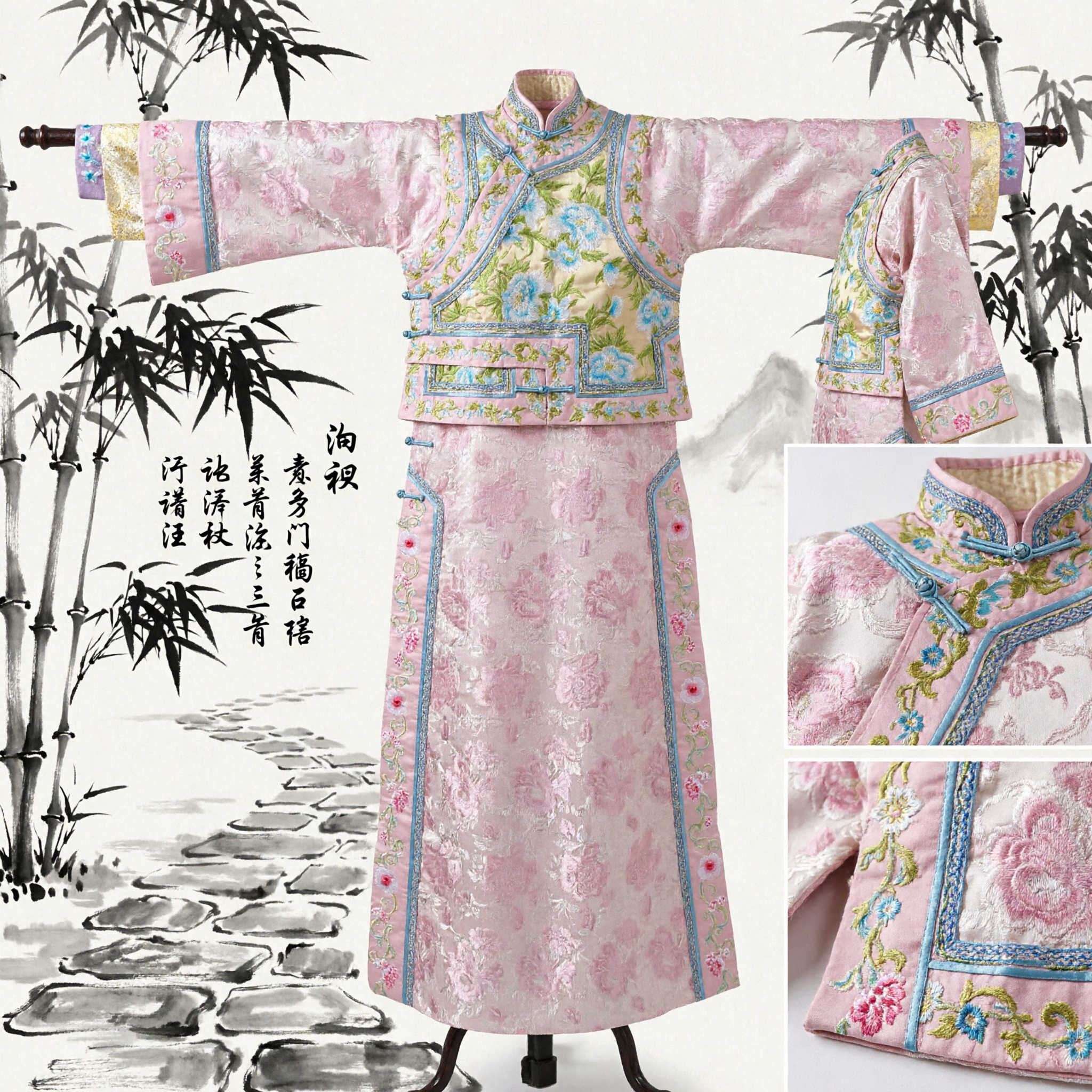 Costume traditionnel chinois de princesse de la dynastie Qing Robe Hanfu rose brodée florale pour spectacle culturel féminin - Asian Costume