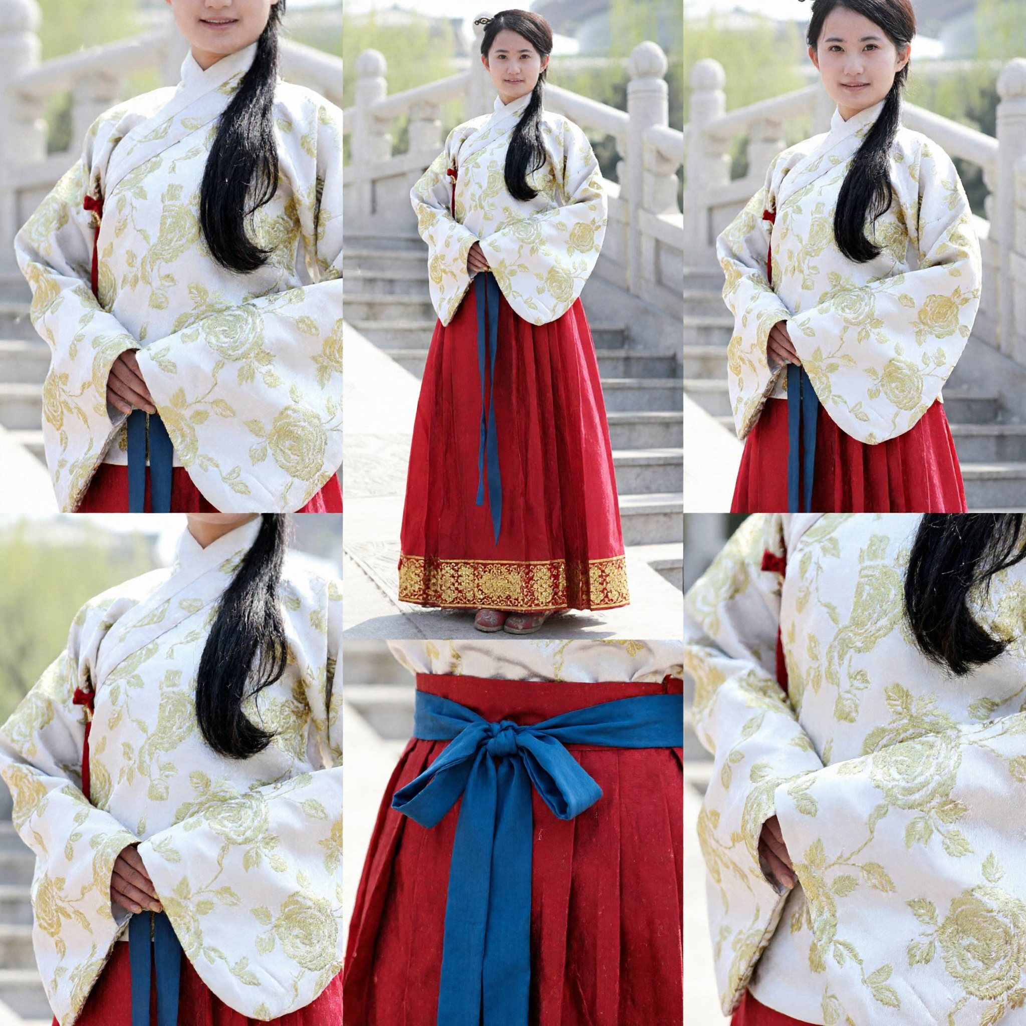 Traditional Chinese Hanfu Ming Dynasty Style Women's Clothing Set White Floral Jacket and Red Skirt - Asian Costume