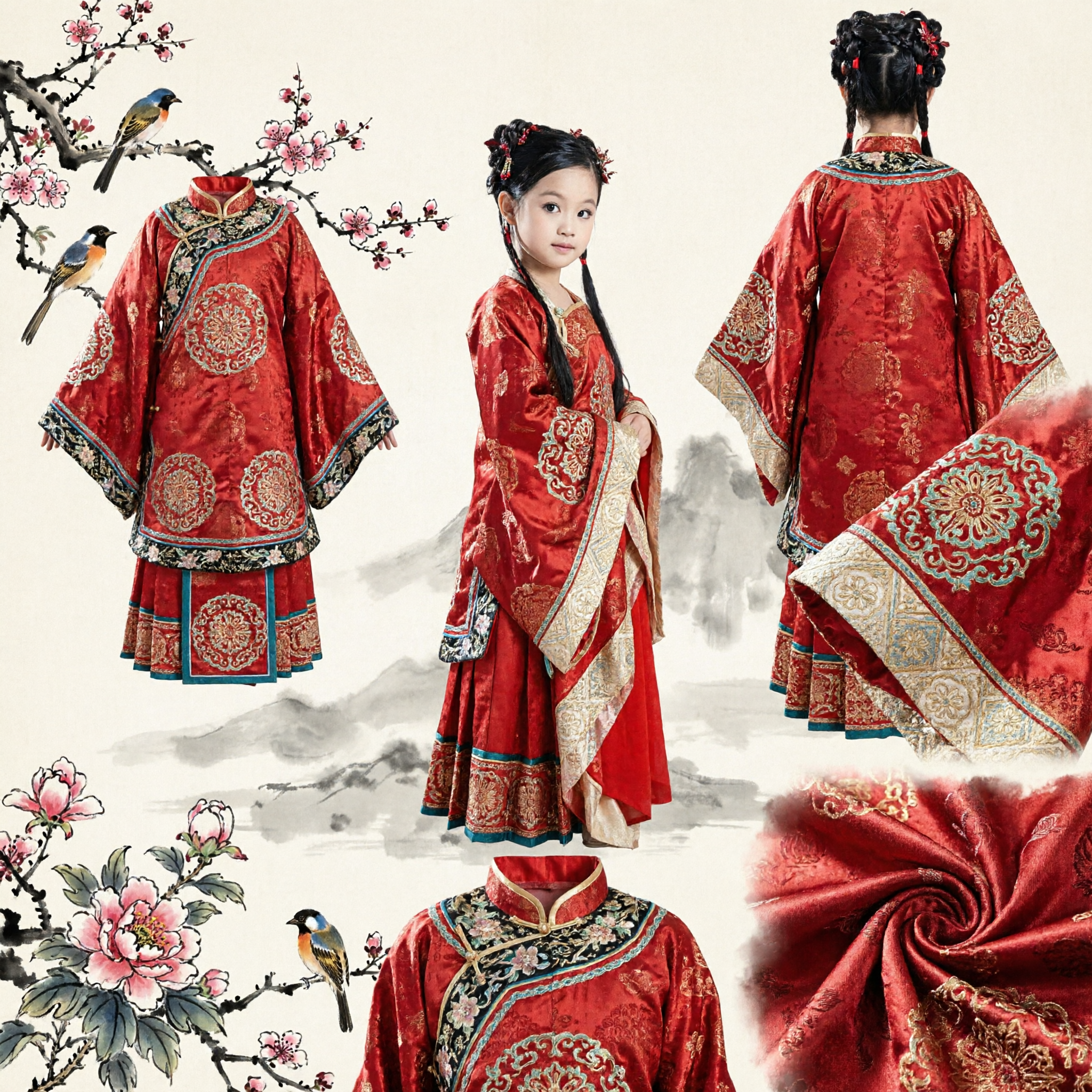 Costume traditionnel chinois Hanfu pour enfants filles Robe ancienne rouge pour spectacle de danse et photographie - Asian Costume