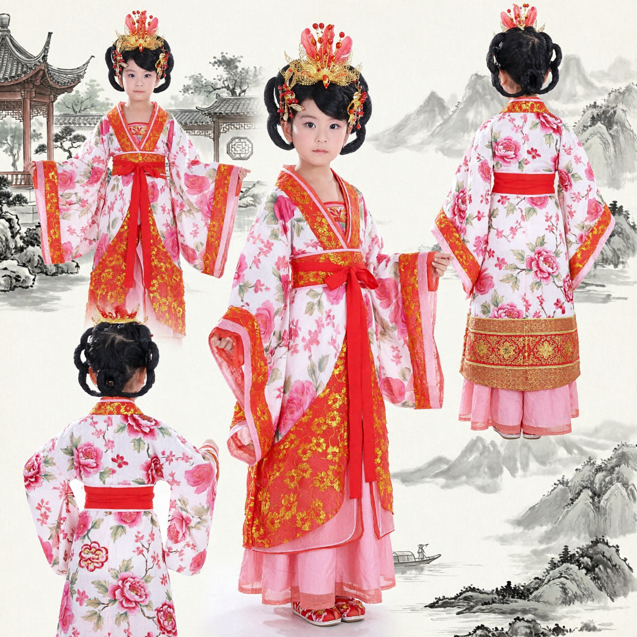 Costume Tradizionale Cinese Hanfu per Bambine Ragazze, Abito da Principessa Antico della Dinastia Tang per Danza e Feste - Asian Costume
