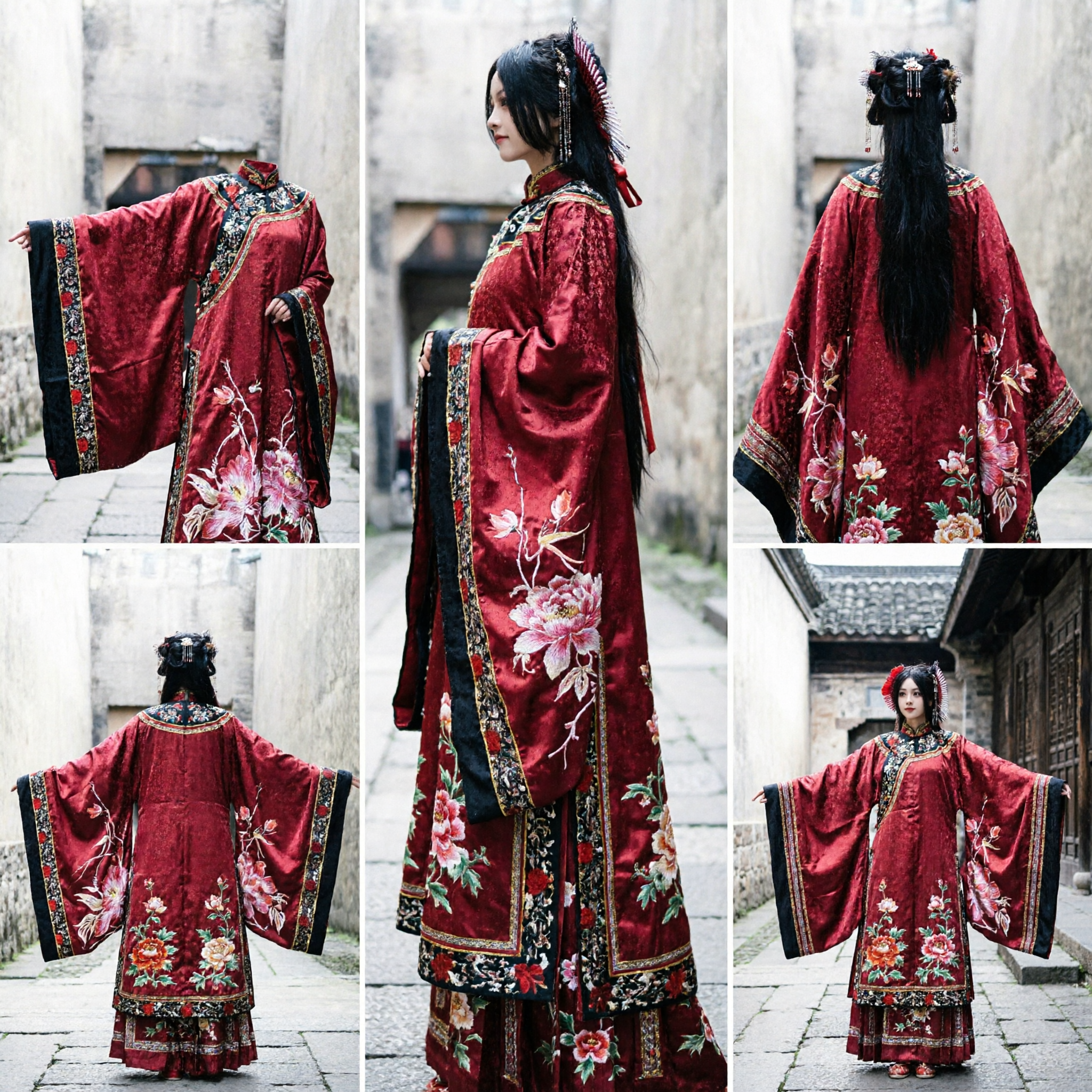 Costume traditionnel chinois Hanfu rouge ancien Robe à manches larges brodée florale pour danse et cosplay féminin - Asian Costume