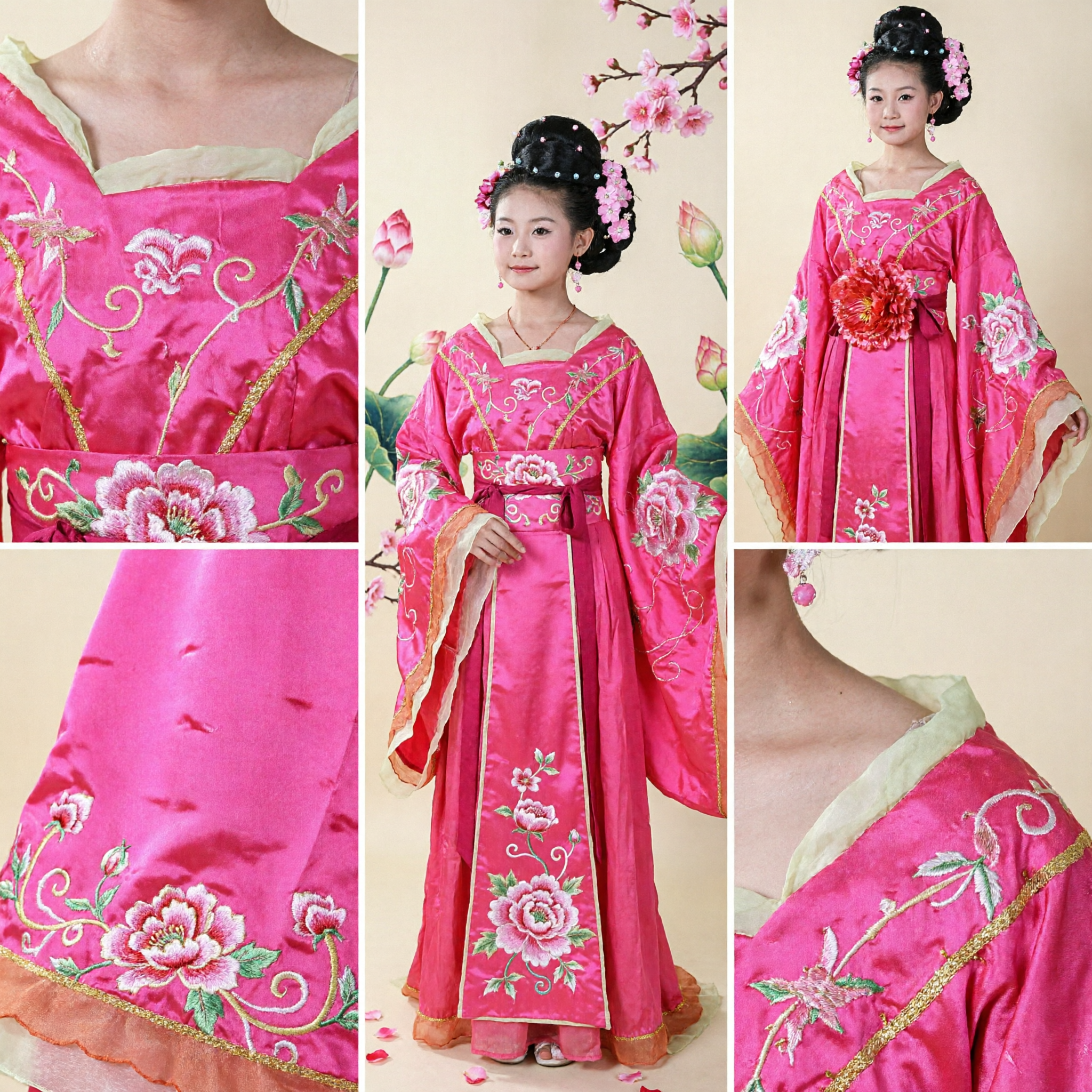 Dames Roze Traditioneel Chinees Tang Dynastie Hanfu Jurk Bloemen Borduurwerk Paleis Dame Kostuum voor Dans Optreden - Asian Costume