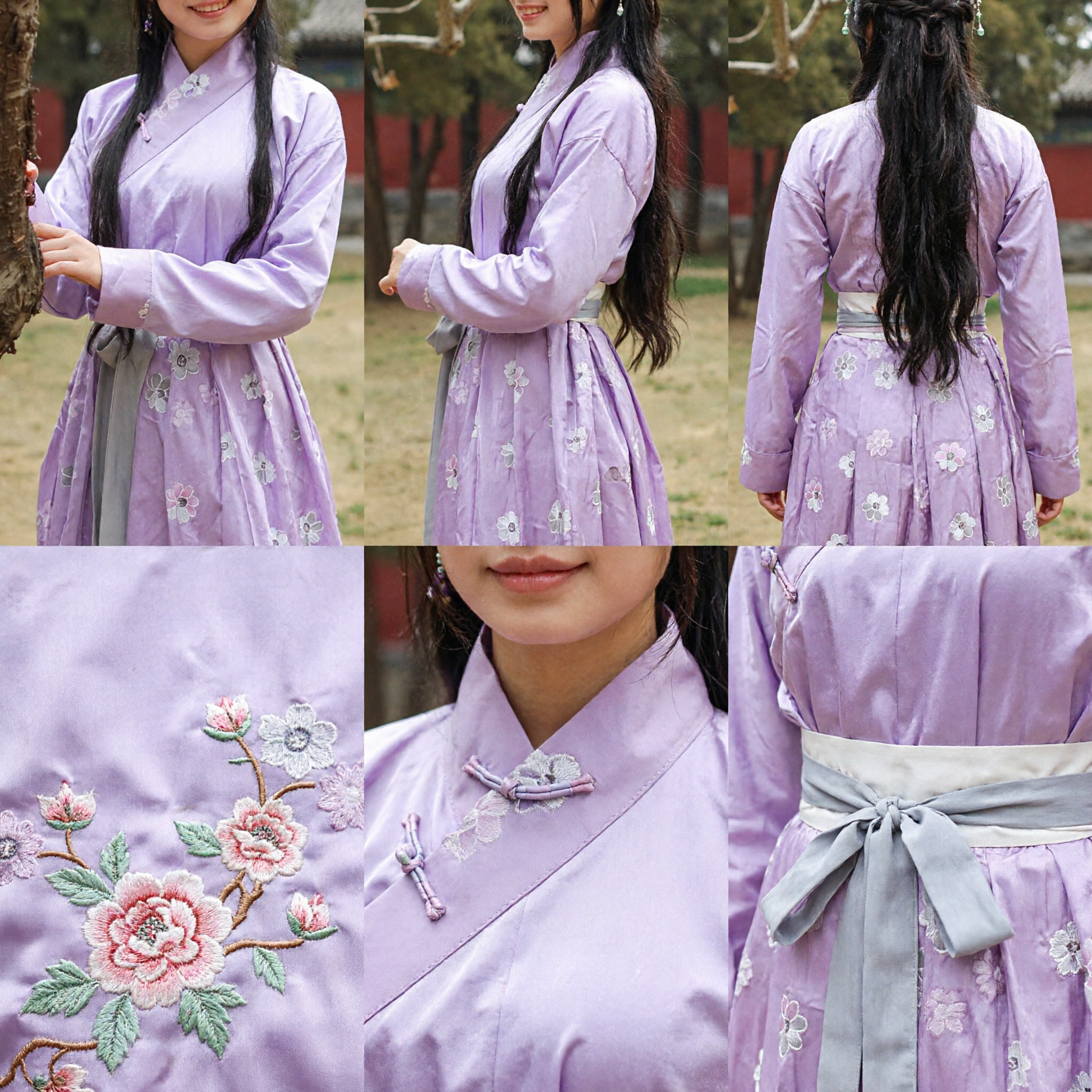 Conjunto Hanfu Roxo Floral Elegante, Traje de Estilo Antigo Tradicional Chinês para Mulheres em Festivais e Sessões Fotográficas - Asian Costume