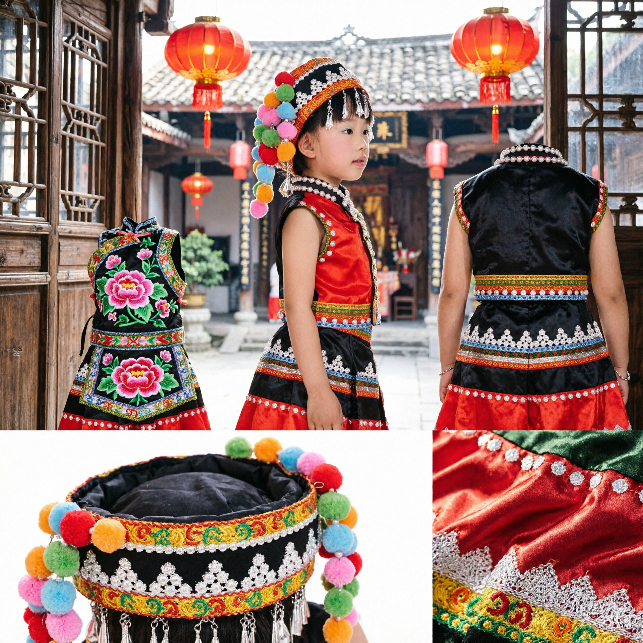 Traditional Chinese Lahu Ethnic Costume Kids Folk Dance Dress Stage Performance Outfit for Children Girls Festival - Asian Costume