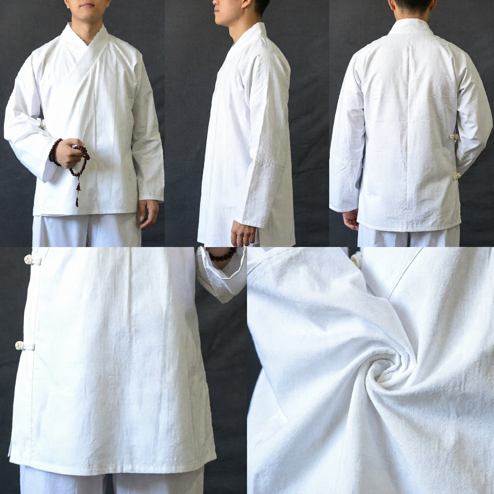 Traje de Hanfu de Lino Algodón Blanco Tradicional Chino para Hombres Uniforme de Tai Chi y Artes Marciales para Meditación - Asian Costume