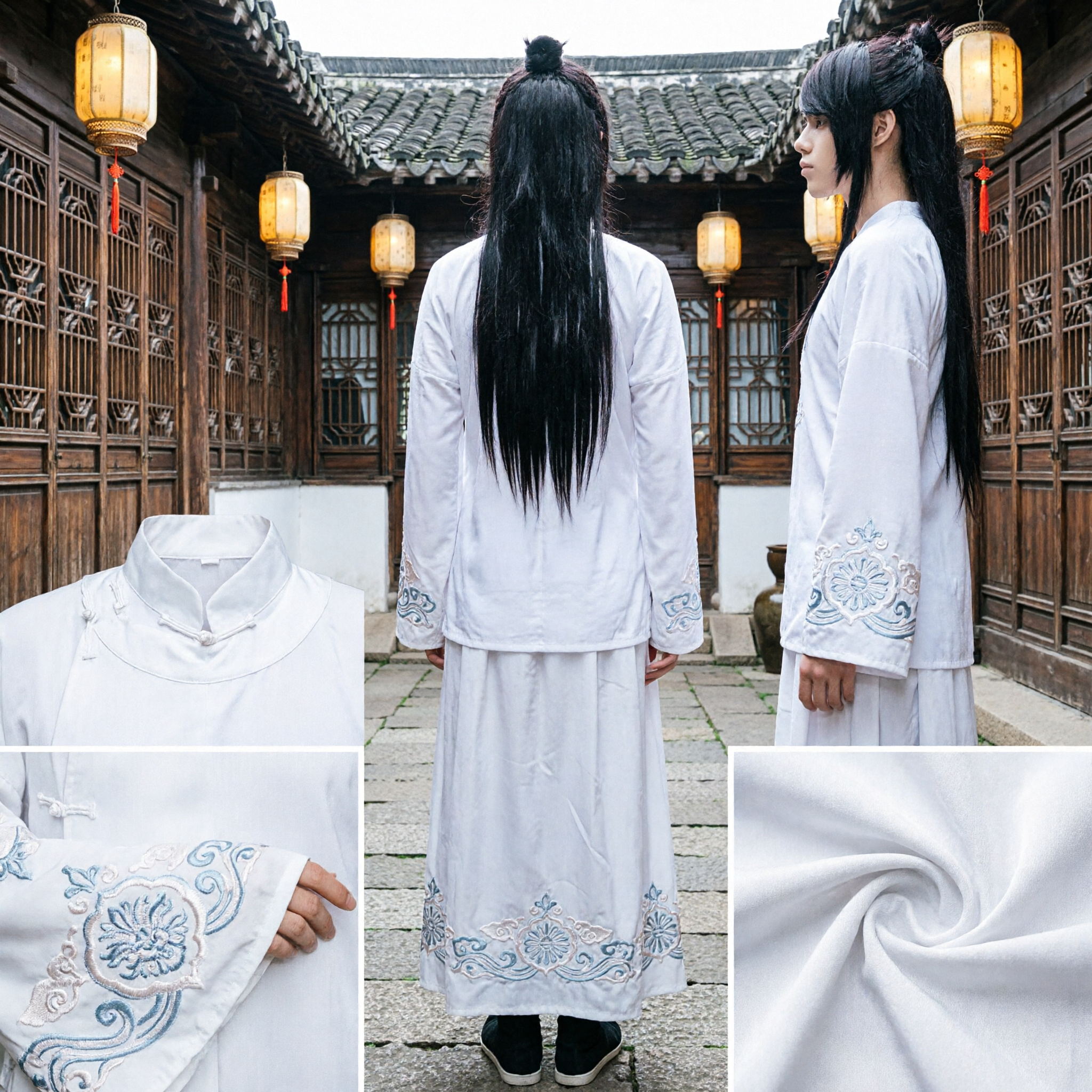Chinees Oude Zwaardvechter Pruik Zwart Lang Haar voor Heren Cosplay Wuxia Hanfu Historisch Kostuum Accessoire - Asian Costume