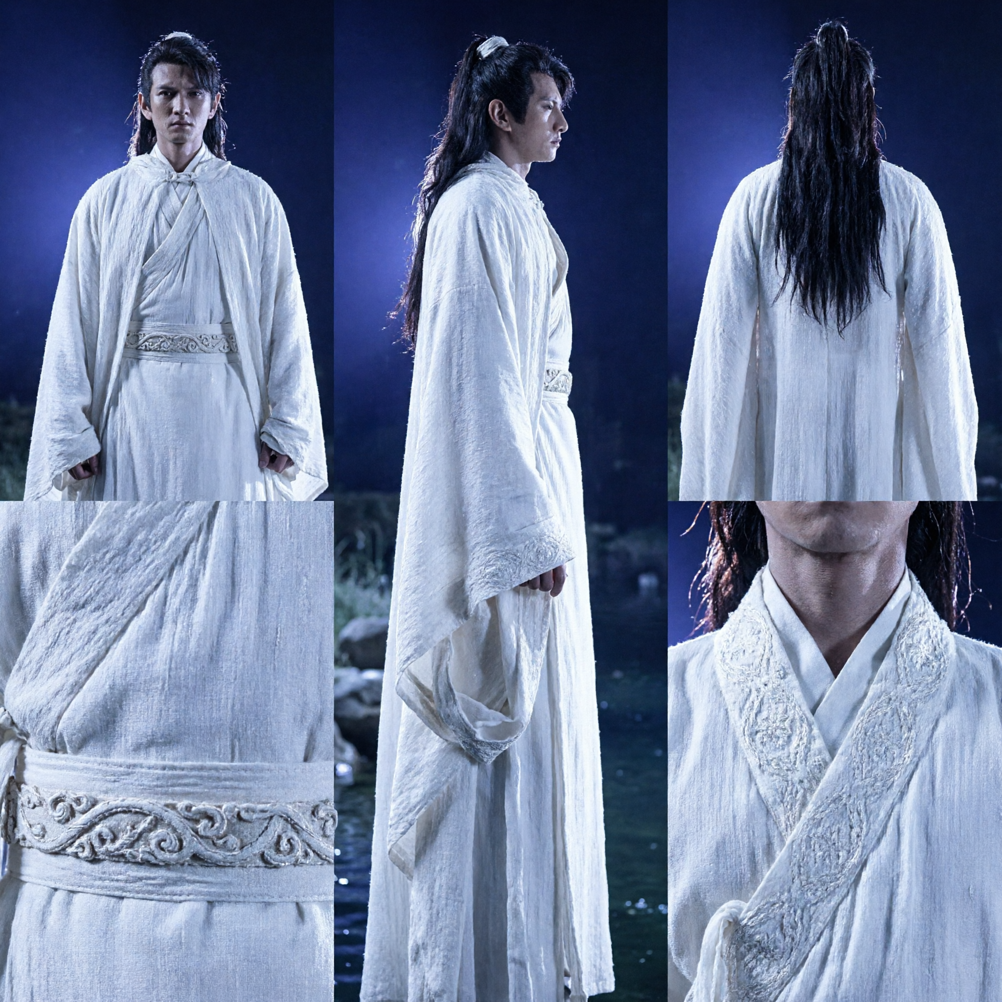 Heren Witte Hanfu Traditioneel Chinees Kostuum Wuxia Zwaardvechter Cosplay Outfit voor Historisch Drama Optreden - Asian Costume
