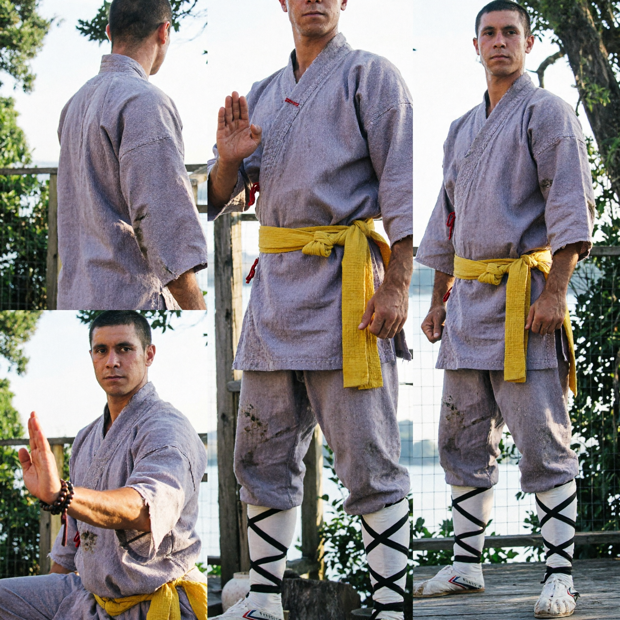 Tradycyjny Szary Uniform Mnicha Shaolin Kung Fu, Męski Strój do Sztuk Walki Tai Chi z Szarfą - Asian Costume