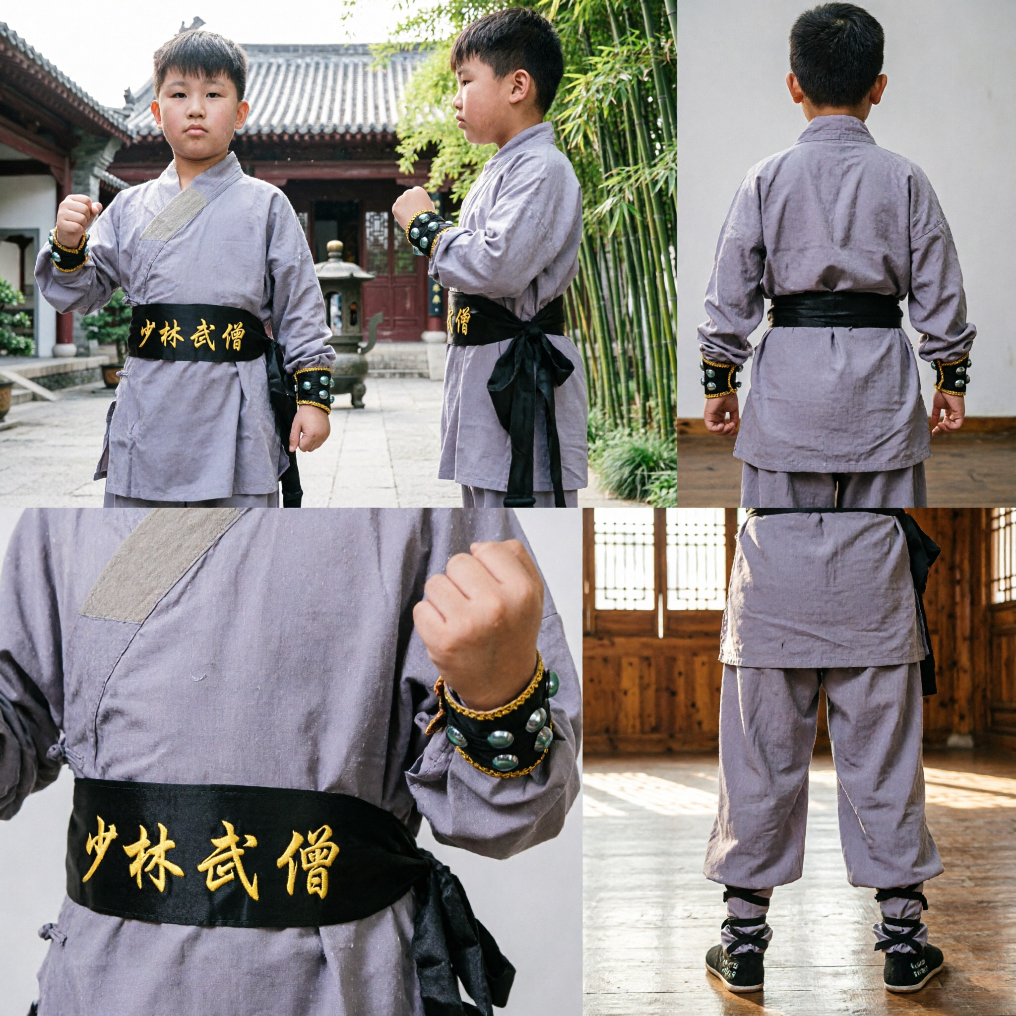 Traje de Monge Shaolin Cinza para Meninos, Uniforme Tradicional de Kung Fu Chinês, Conjunto de Fantasia de Artes Marciais - Asian Costume