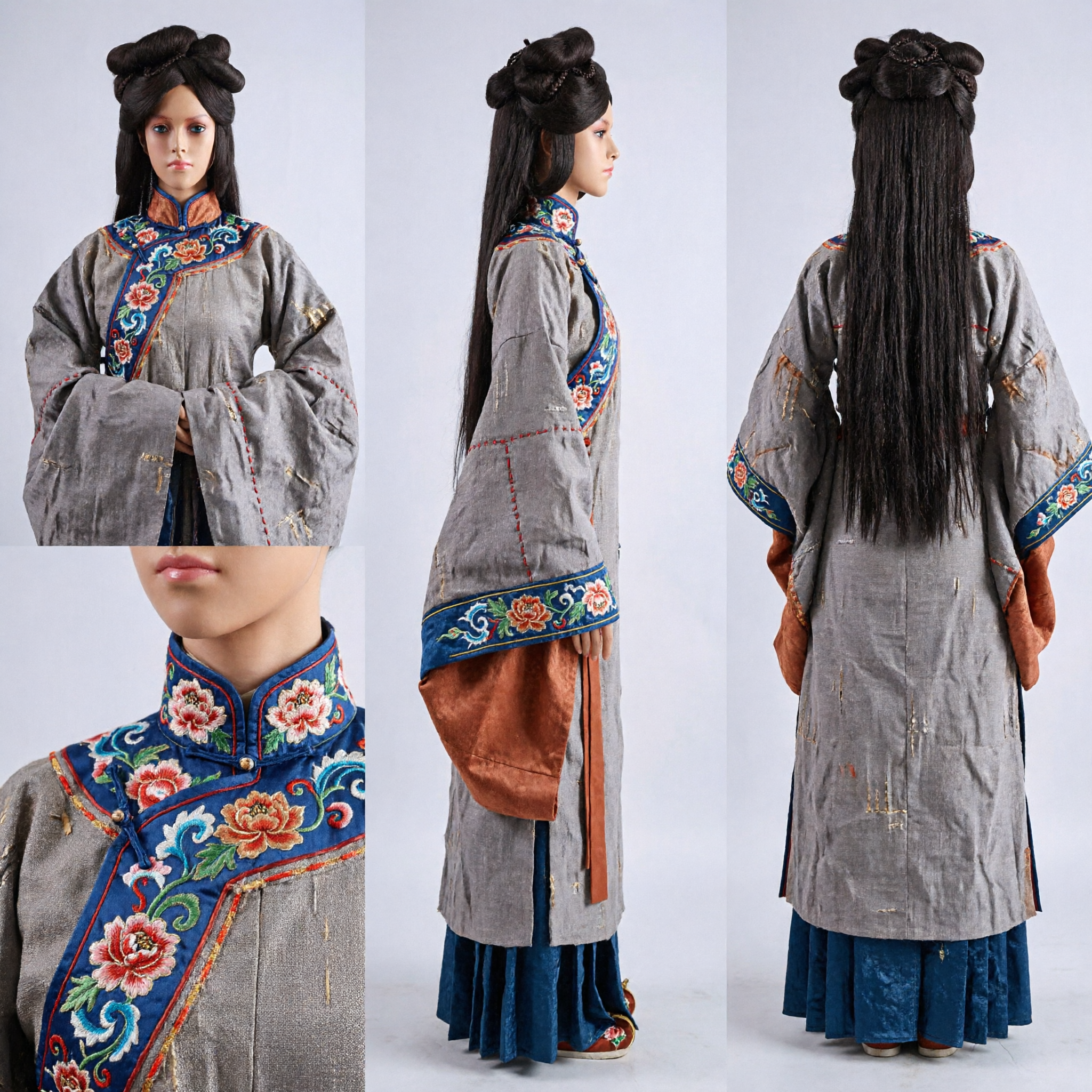 باروكة شعر أسود صينية قديمة تقليدية للنساء، إكسسوار لتنكر الهانفو وزي الدراما التاريخية - Asian Costume