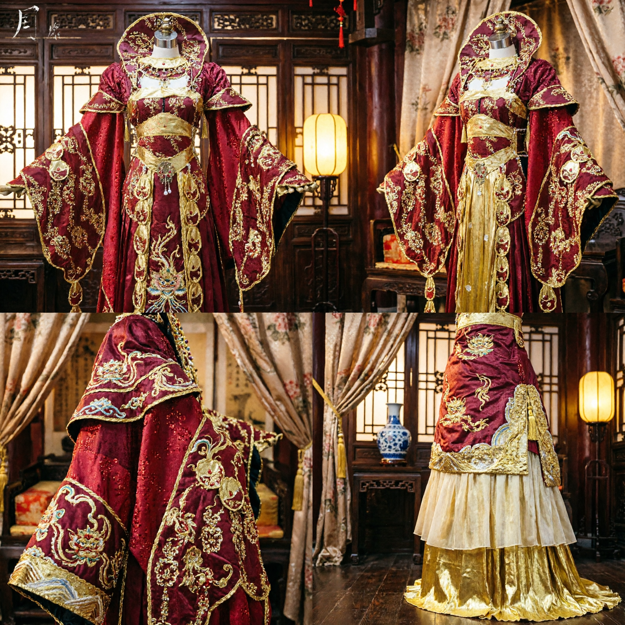 Traje de Imperatriz Chinesa Antiga Tradicional, Vestido de Casamento Hanfu Vermelho com Bordados Dourados para Mulheres, Performance de Cosplay - Asian Costume