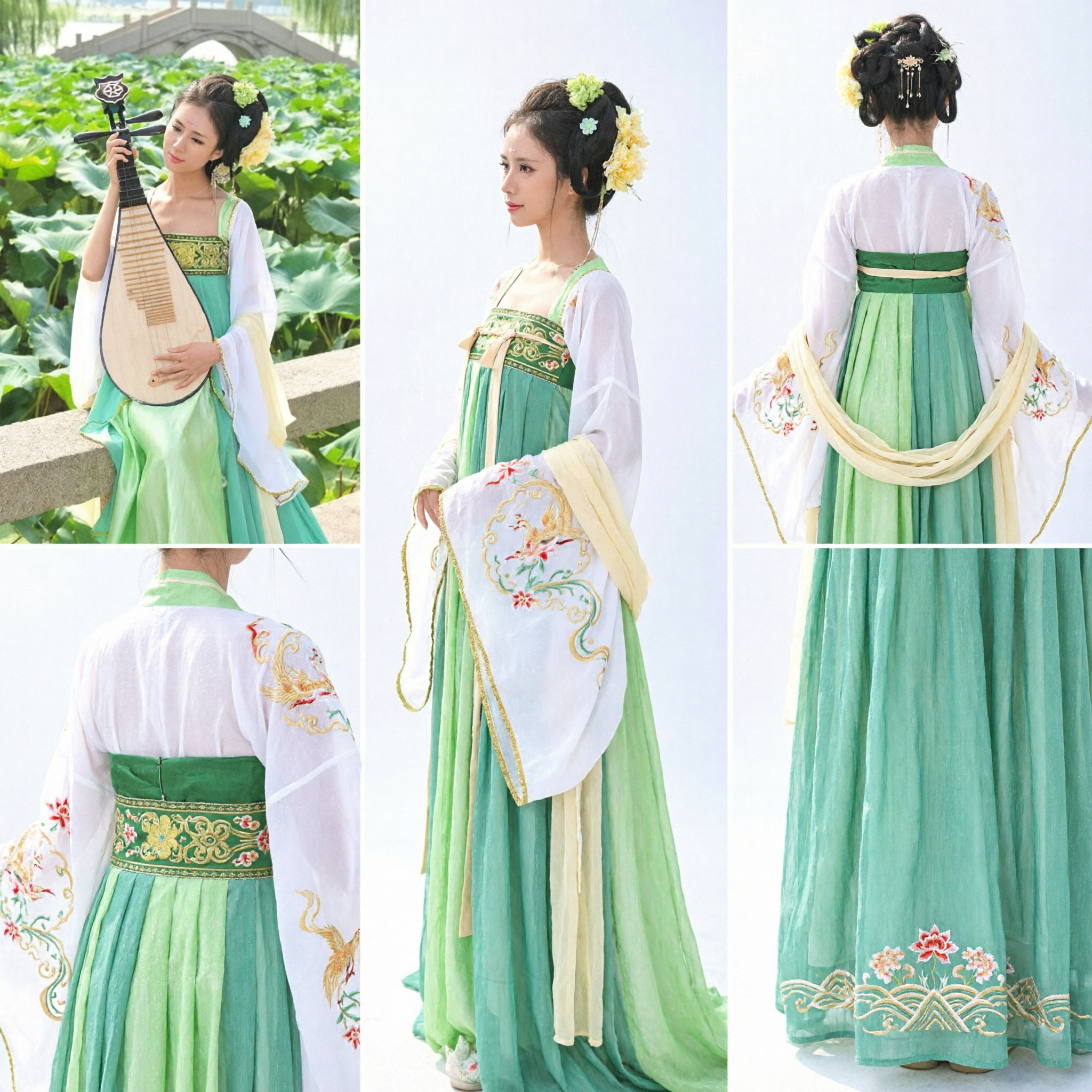 Elegant Green Tang Dynasty Hanfu Traditional Chinese Ruqun Dress for Women Pipa Music Performance Costume - Asian Costume