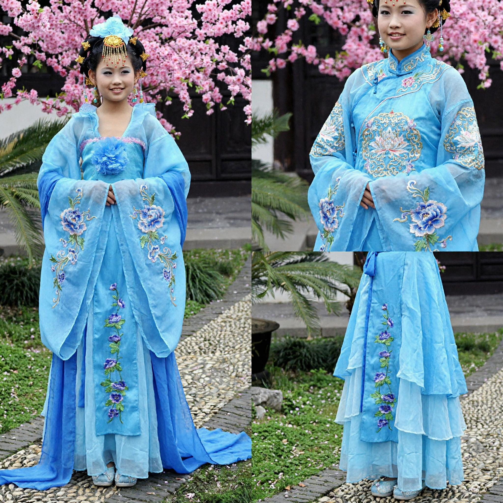 Kinderen blauw Chinees traditioneel Hanfu jurk oud fee kostuum voor Guzheng optreden dans en podiumshow - Asian Costume