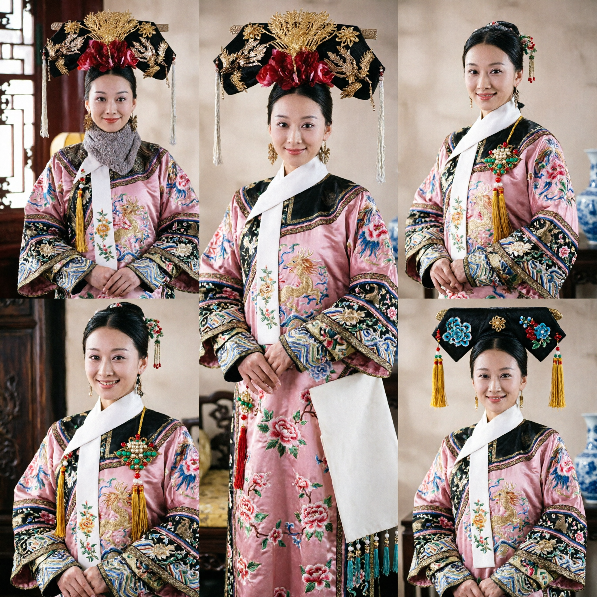 Tradycyjne Nakrycie Głowy Cesarzowej z Dynastii Qing Złota Korona Feniksa z Czerwonymi Kwiatowymi Spinkami do Włosów na Cosplay i Wesela - Asian Costume