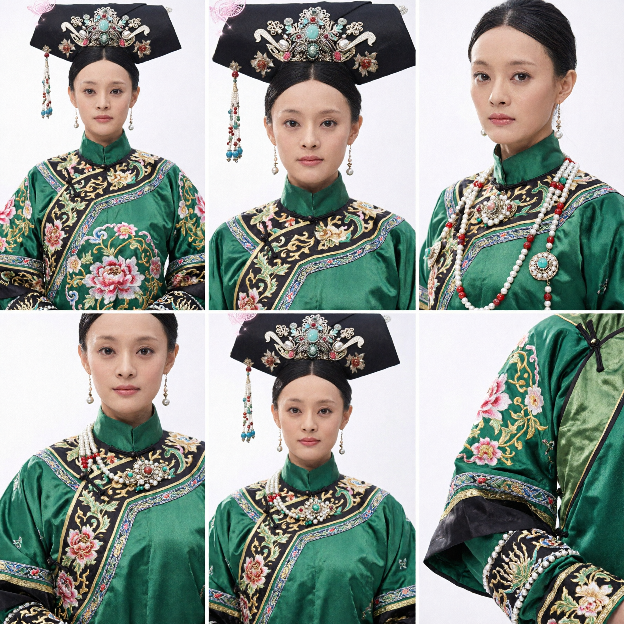 Traditioneel Chinees Qing-dynastie Mantsjoe Keizerin Hoofdtooi Zwart Haarjuweel met Turkoois Parels voor Vrouwen Cosplay - Asian Costume