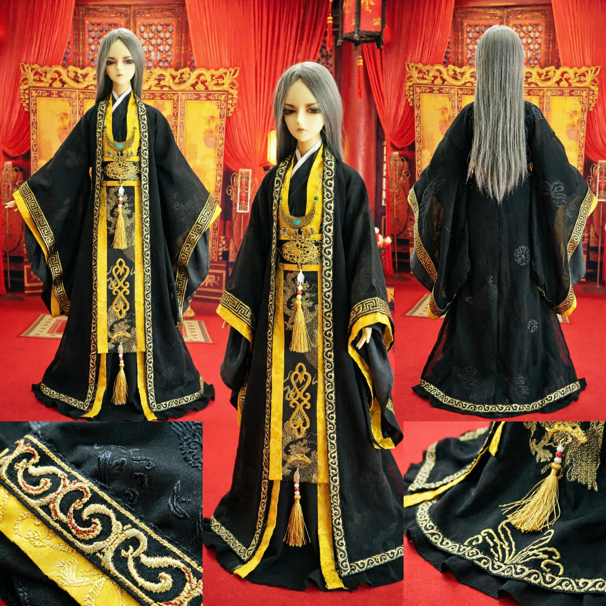 Antikes chinesisches Kaiser-Hanfu-Kostüm Schwarzes Goldkaisergewand für BJD-Puppe Traditionelle Kleidung - Asian Costume