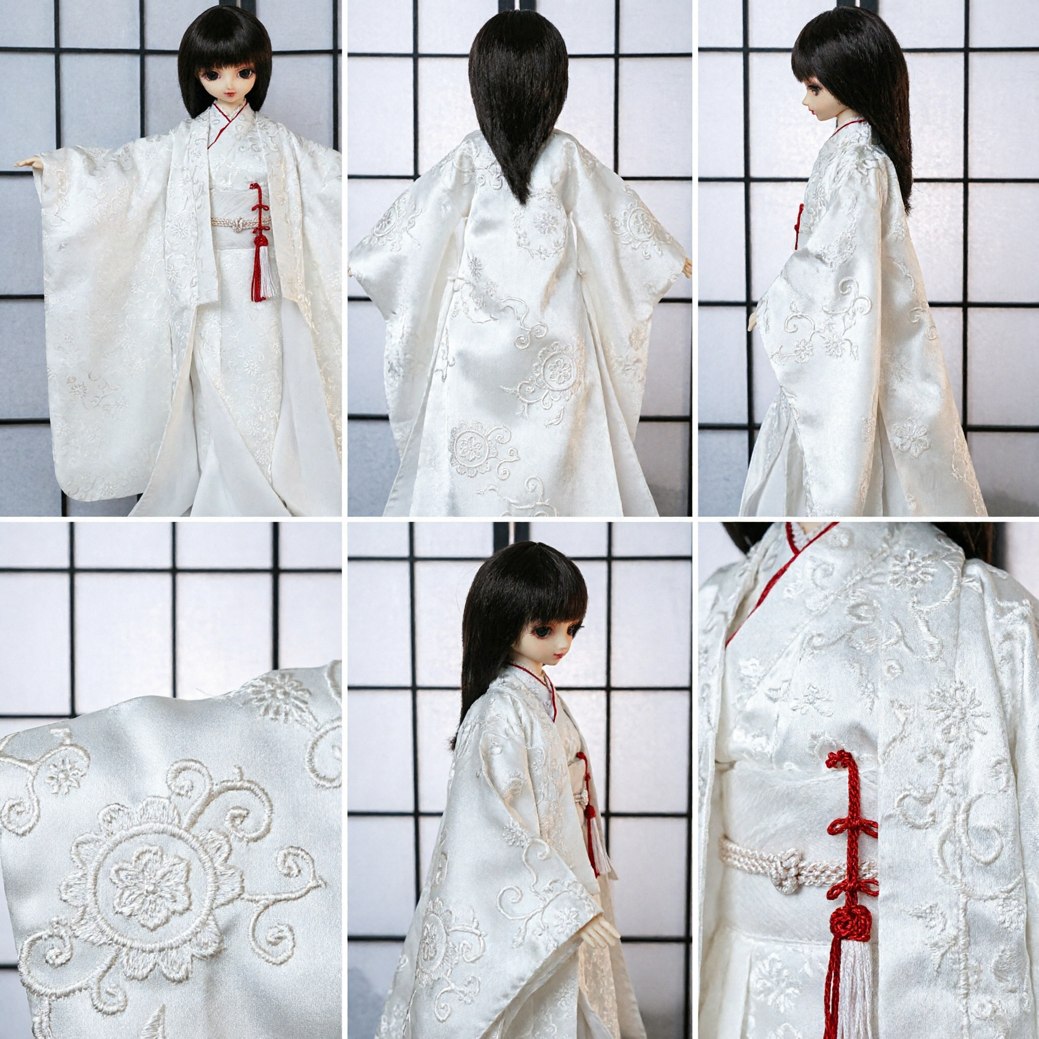 1/3 스케일 BJD 인형용 전통 흰색 기모노 의상 우아한 일본식 웨딩 시로무쿠 드레스 - Asian Costume