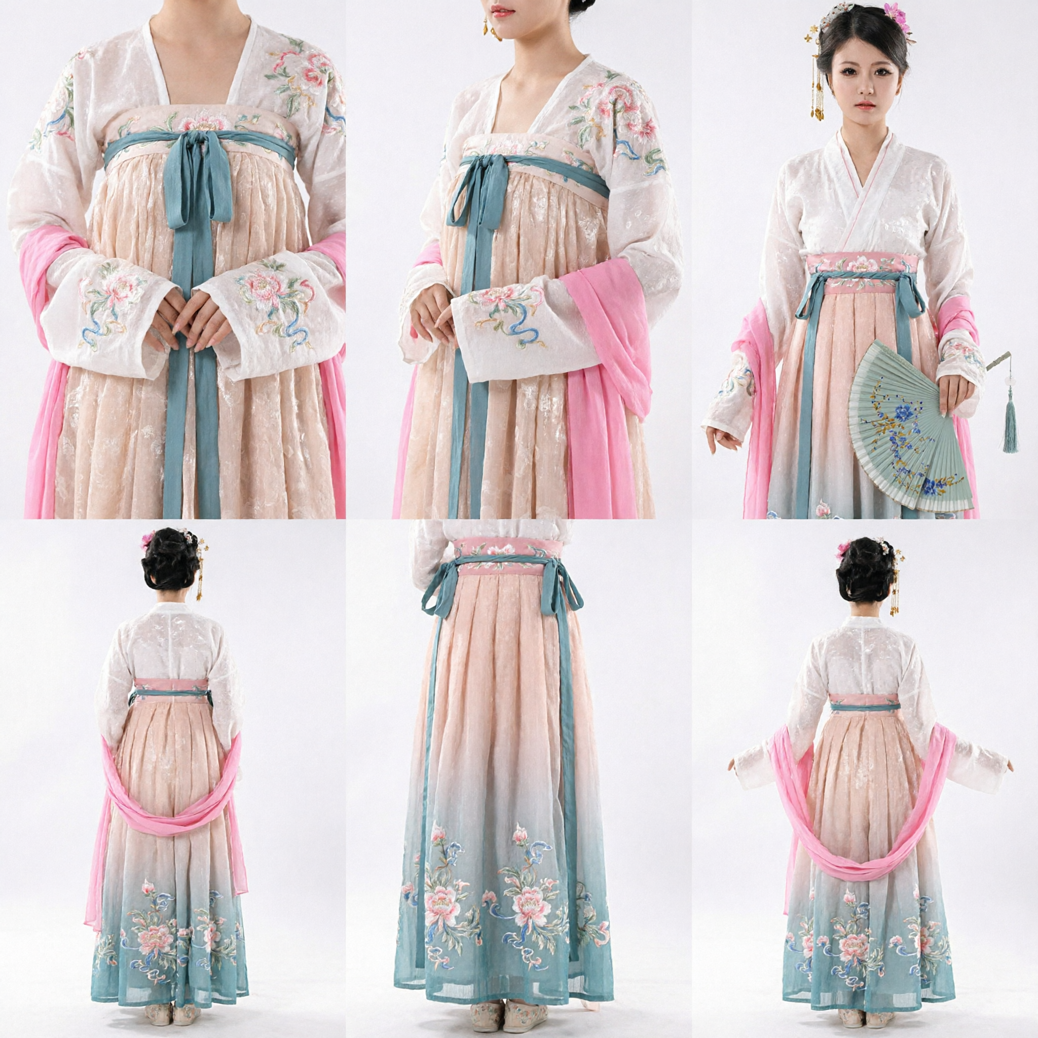 Vestito Hanfu della Dinastia Tang Tradizionale Cinese Set Costume Antico per Donne con Scialle Rosa e Ventaglio - Asian Costume