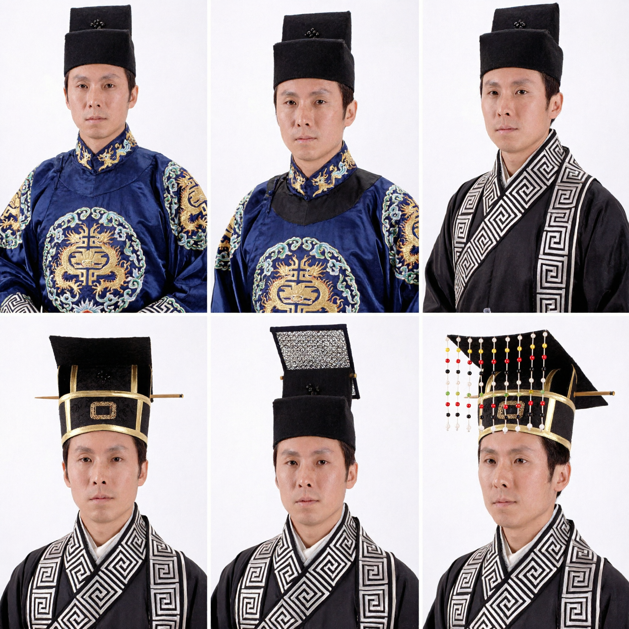Corona de Emperador Antiguo China Sombrero Mian Guan Negro con Cuentas Tocado Tradicional Hanfu para Hombres Cosplay - Asian Costume