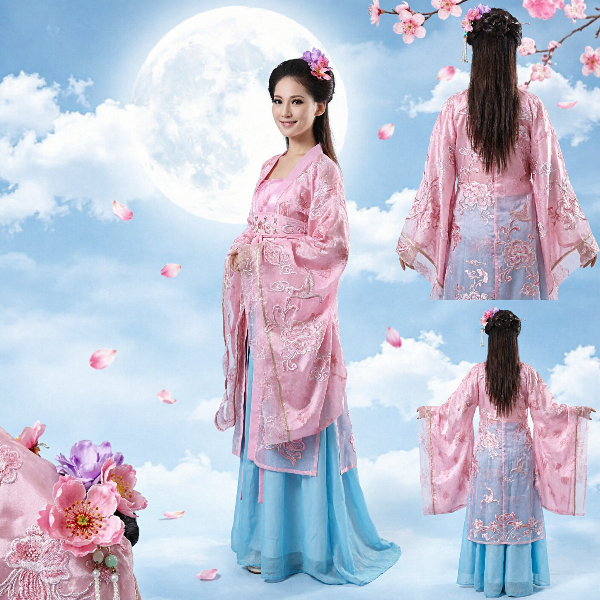 Hanfu à Fleurs Roses, Vêtement Traditionnel Chinois, Costume de la Déesse Chang'e pour Femmes pour la Fête de la Mi-Automne - Asian Costume