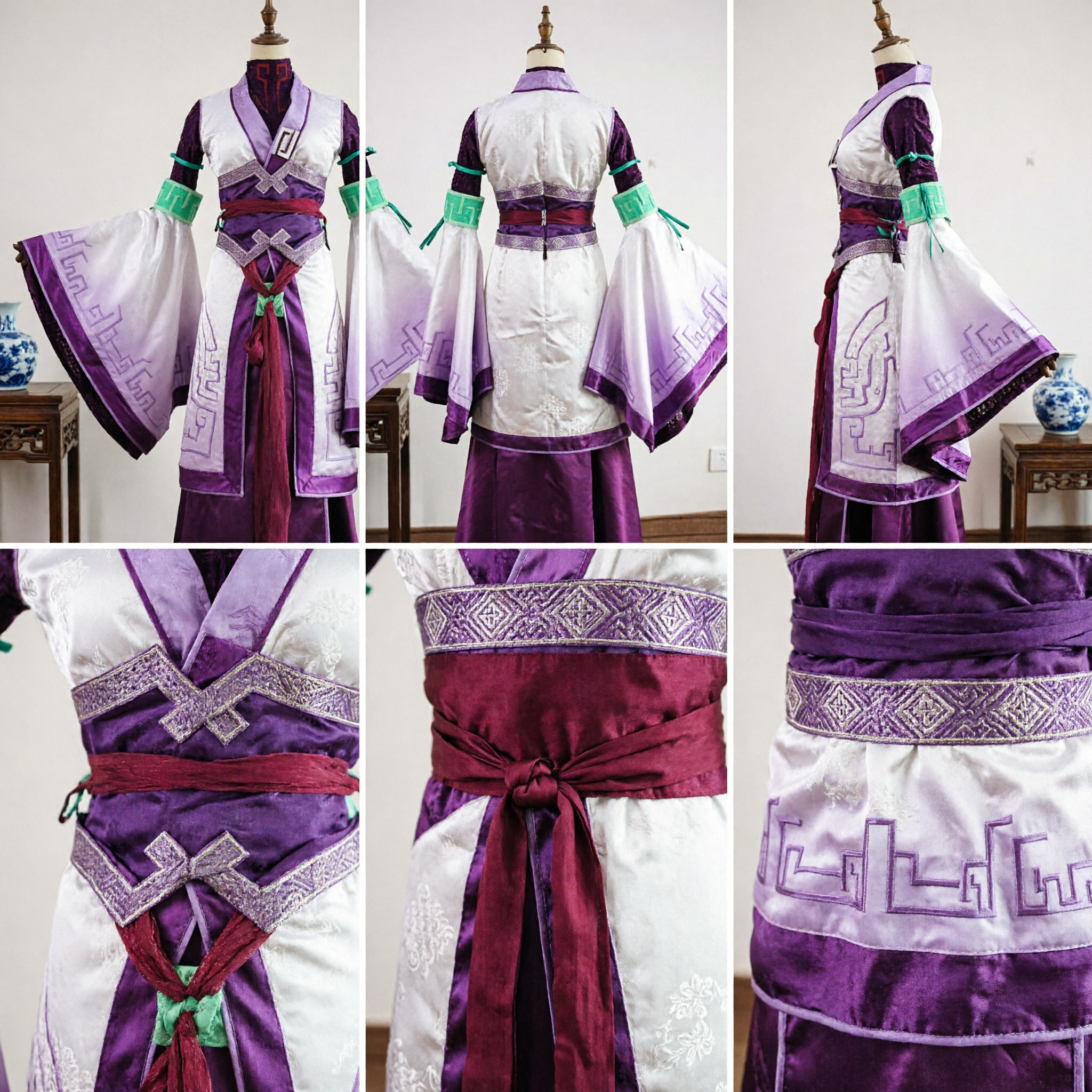 Traje Tradicional Chino Hanfu, Túnica de Erudito Púrpura y Blanca para Hombres, para Cosplay y Actuaciones - Asian Costume