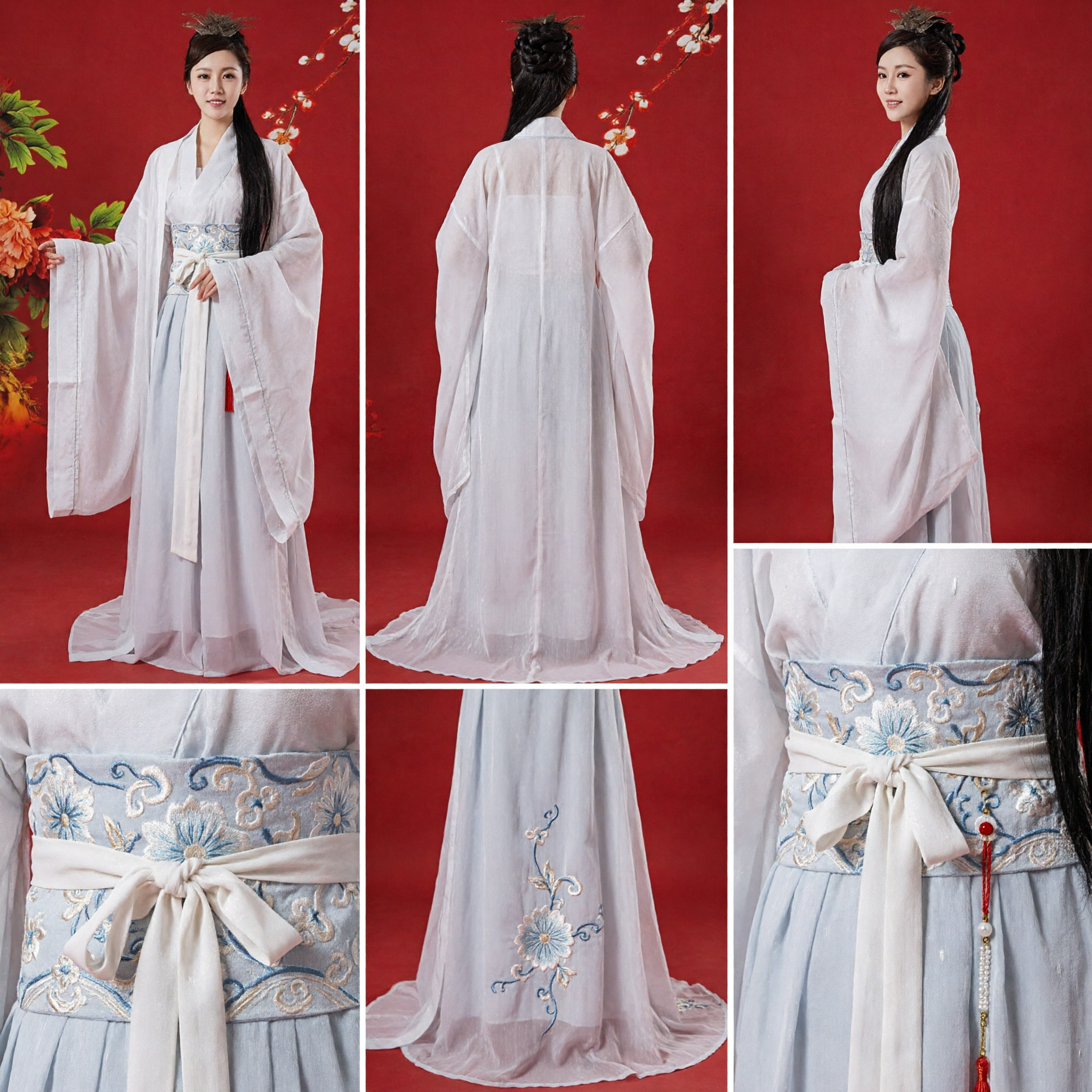 Elegant Wit Hanfu Traditioneel Chinees Oud Kostuum Feejurk Lange Mouw Kleding voor Vrouwen Optreden - Asian Costume