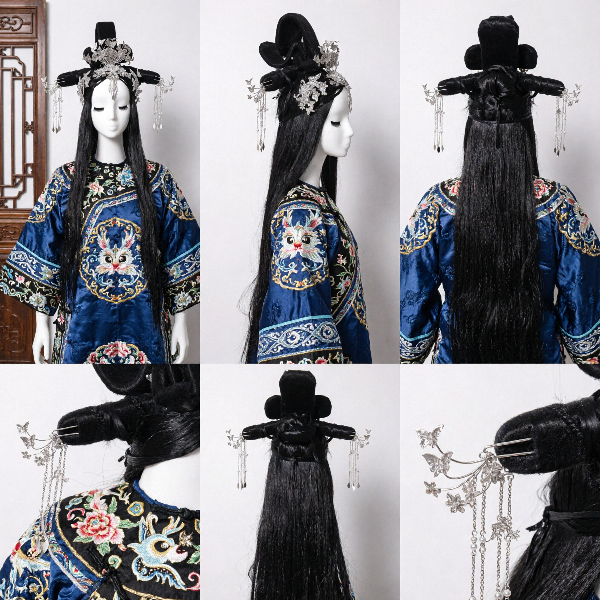 Oude Chinese Stijl Zilver Vlinder Bloemen Haarspelden en Fluweel Hoofddeksel voor Hanfu Kostuum Bruiloften - Asian Costume