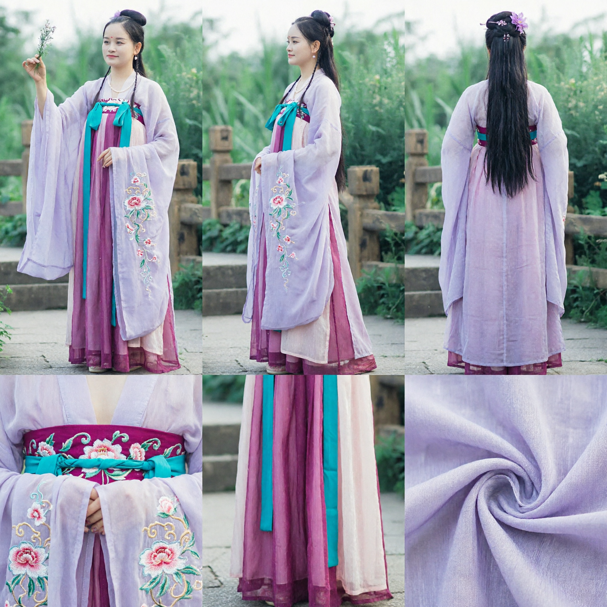 زي هانفو صيني قديم - فستان جنية أرجواني وأبيض - ملابس تقليدية للنساء - Asian Costume