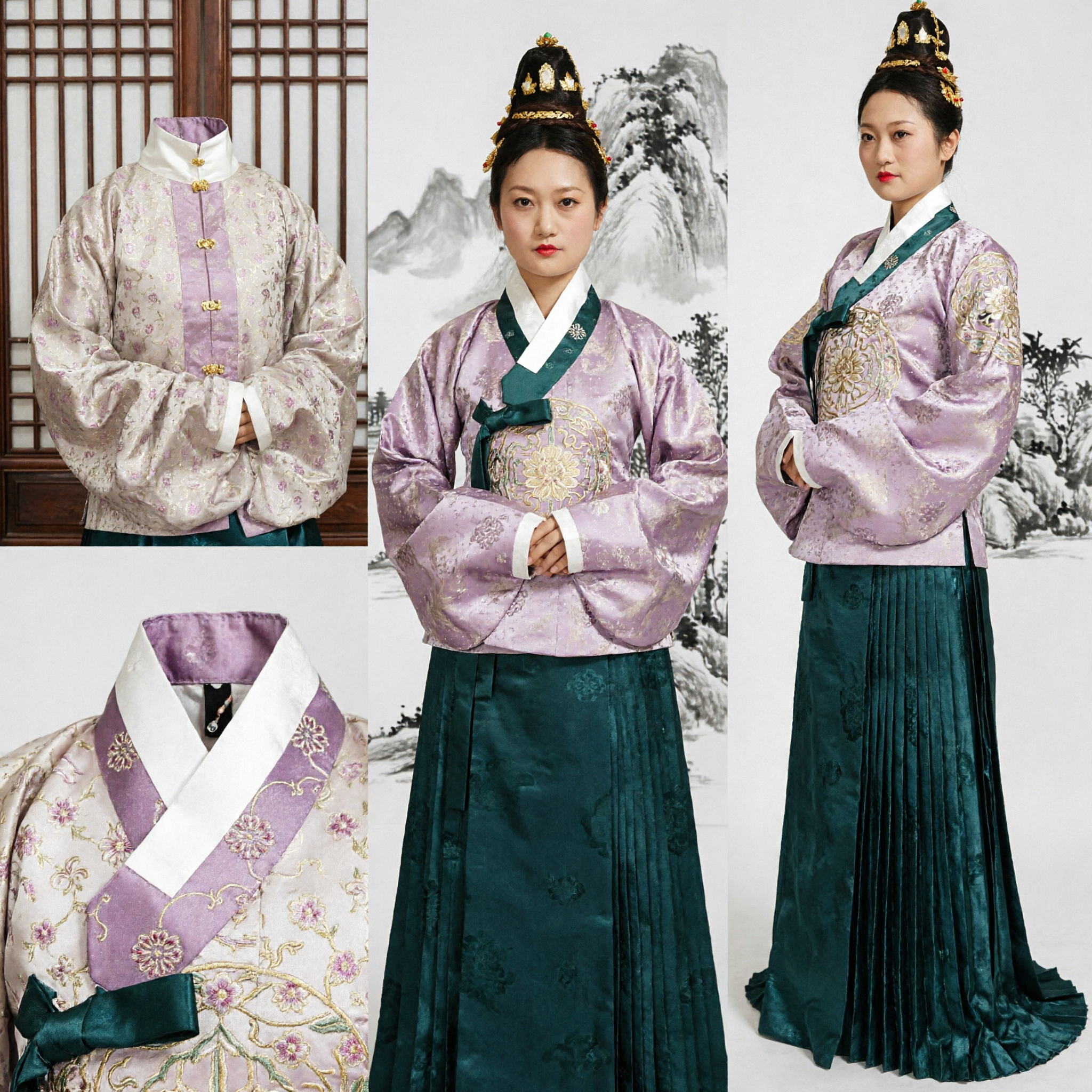 Ropa Tradicional China Hanfu de la Dinastía Ming para Mujer, Blusa de Brocado Rosa y Falda Verde Esmeralda, Traje Formal - Asian Costume