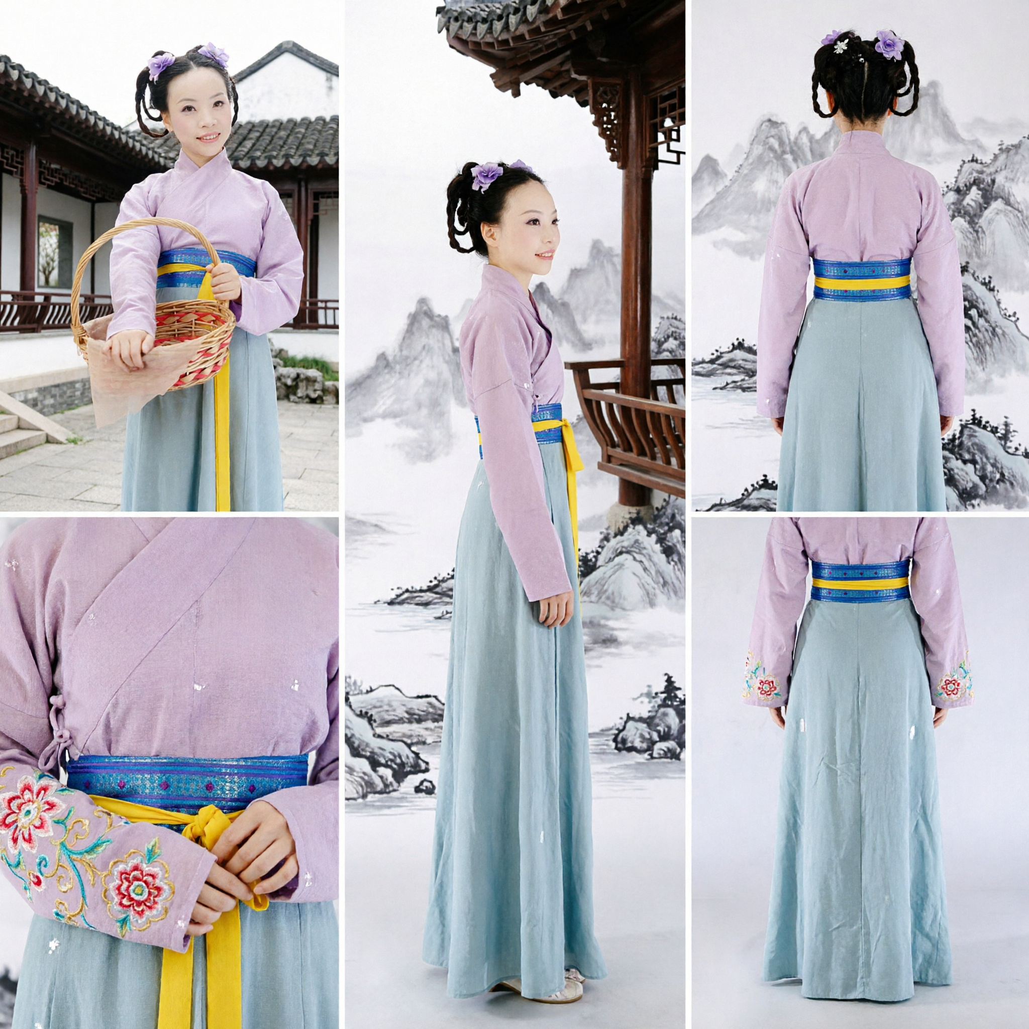 Traditionelles chinesisches Hanfu-Kostüm Antikes lila Oberteil und blauer Rock-Set für Damen Bühnenauftritt und Cosplay - Asian Costume