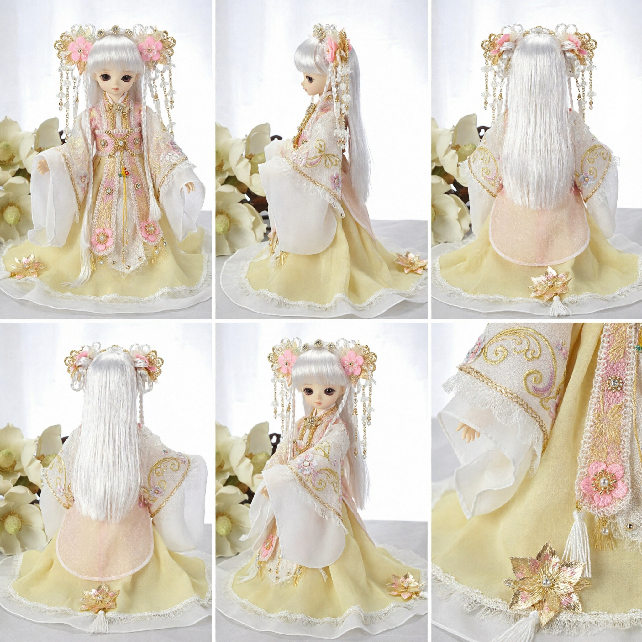 Costume de poupée Hanfu chinois traditionnel, robe de princesse florale rose avec coiffe pour collectionneurs BJD - Asian Costume