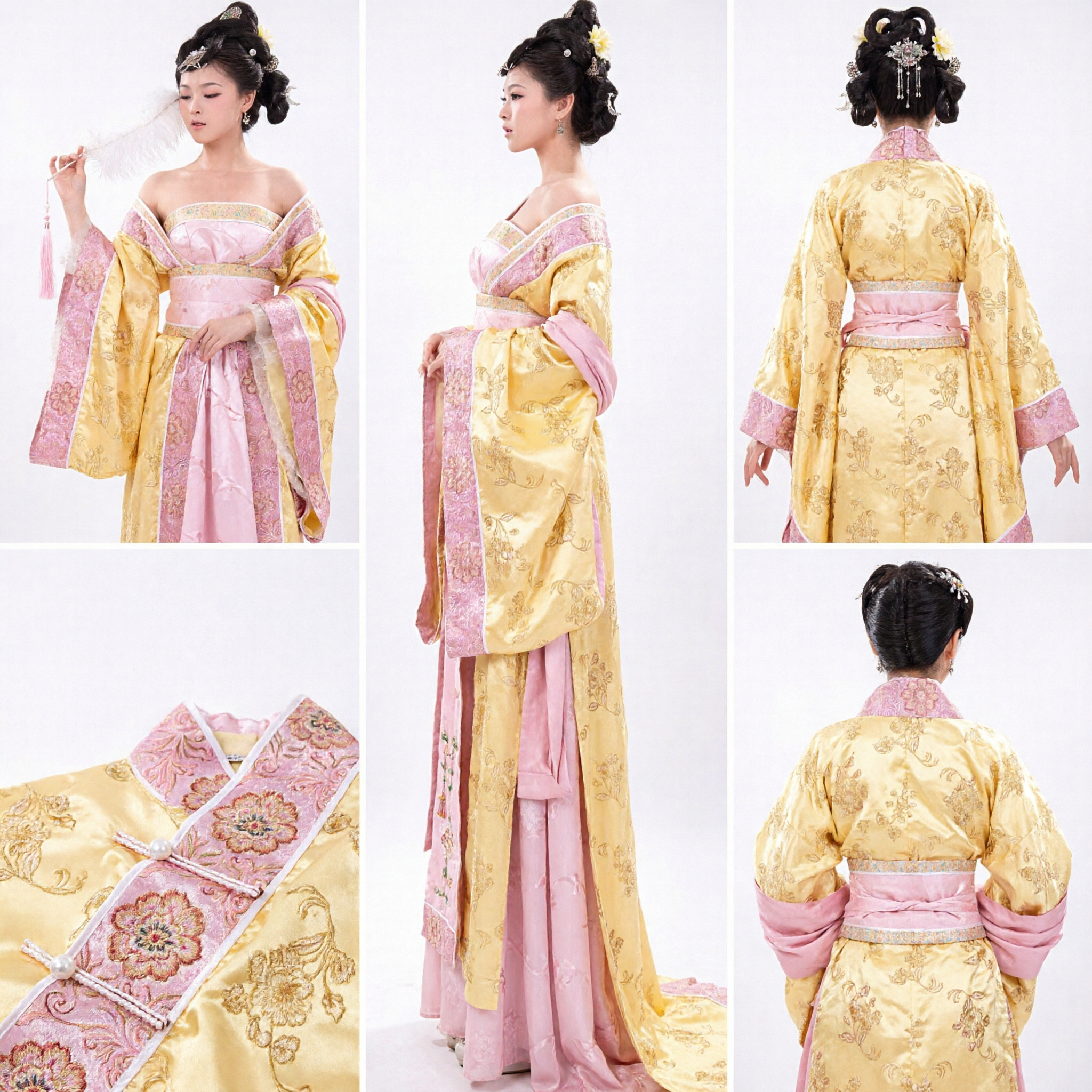 Costume Hanfu della Dinastia Tang Tradizionale Cinese Abito Antico da Dama del Palazzo Giallo Rosa per Donne Cosplay - Asian Costume