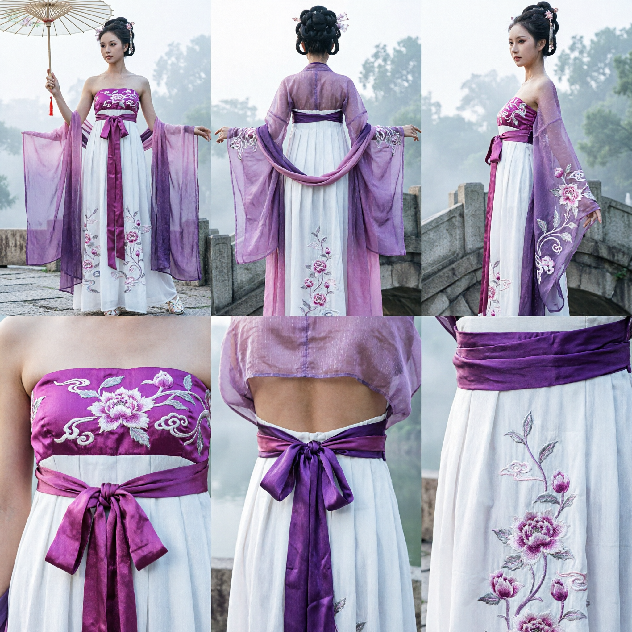 Elegante Vestido Hanfu Púrpura y Blanco sin Tirantes, Traje de Hada China Antigua para Danza Tradicional y Fotografía - Asian Costume