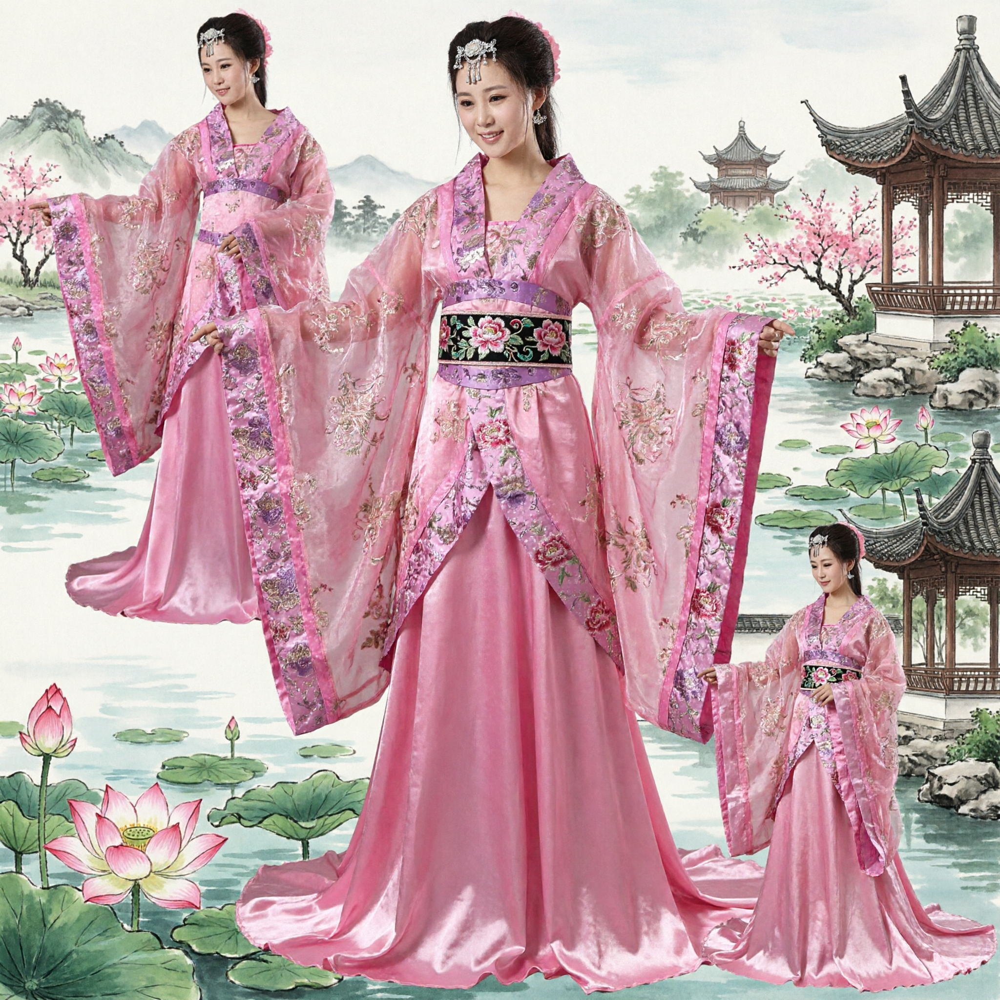 Elegantes rosa antikes chinesisches Hanfu Kostüm Traditionelles Tang-Dynastie Prinzessinnenkleid für Frauen Bühnenauftritt - Asian Costume