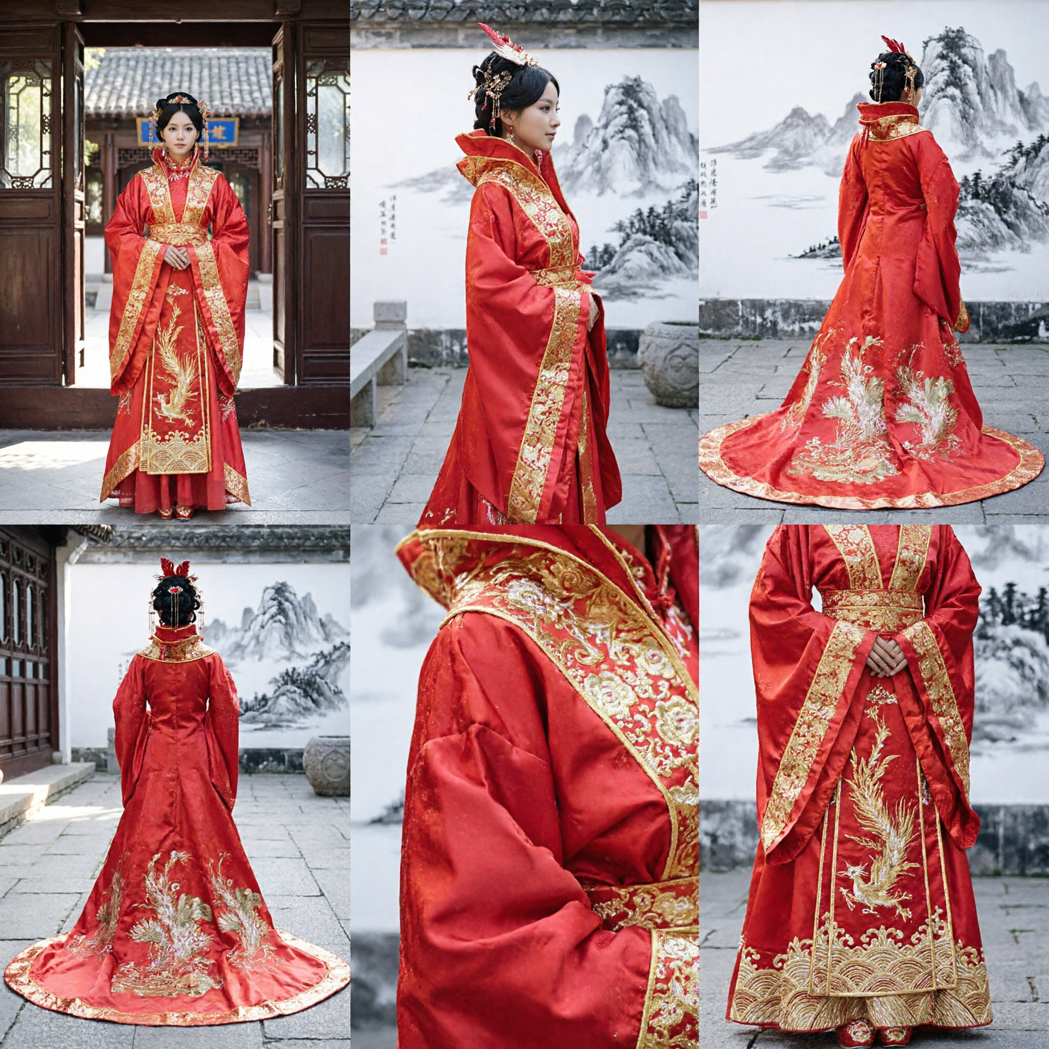 Elegant Red Ancient Chinese Hanfu Wedding Dress Traditional Costume with Gold Embroidery for Women - Asian Costume