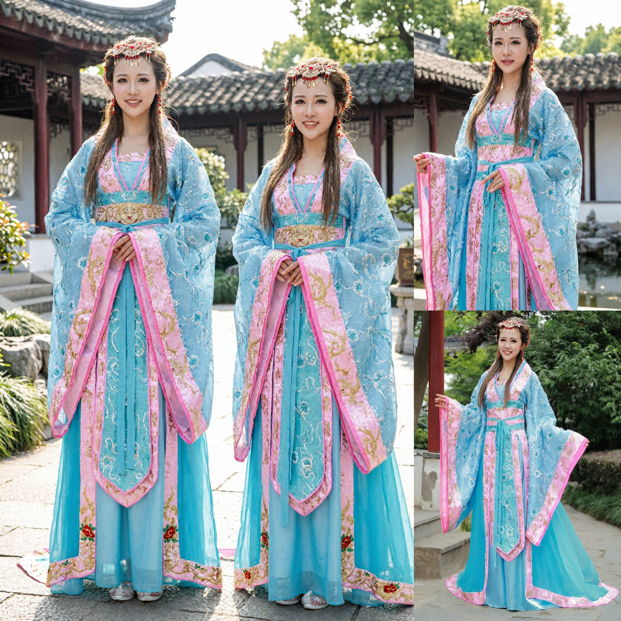 Hanfu ricamato blu e rosa per donne, costume tradizionale cinese antico per spettacoli teatrali e cosplay - Asian Costume