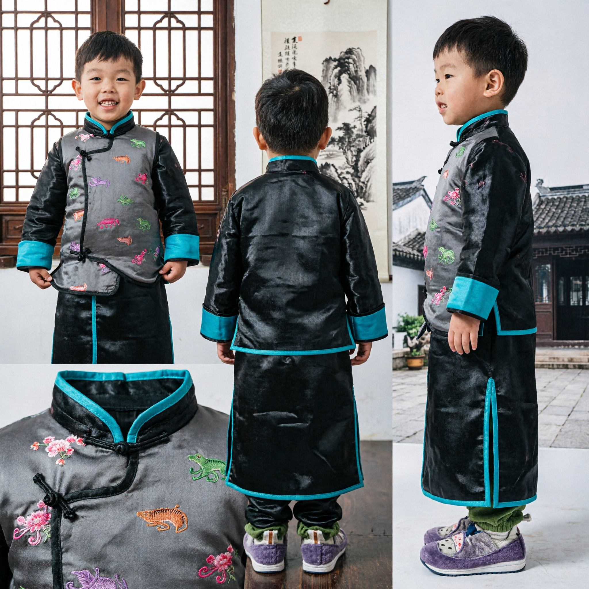 Traje Tradicional Chinês Tang Suit Kung Fu para Meninos, para o Ano Novo Lunar e Festivais - Asian Costume