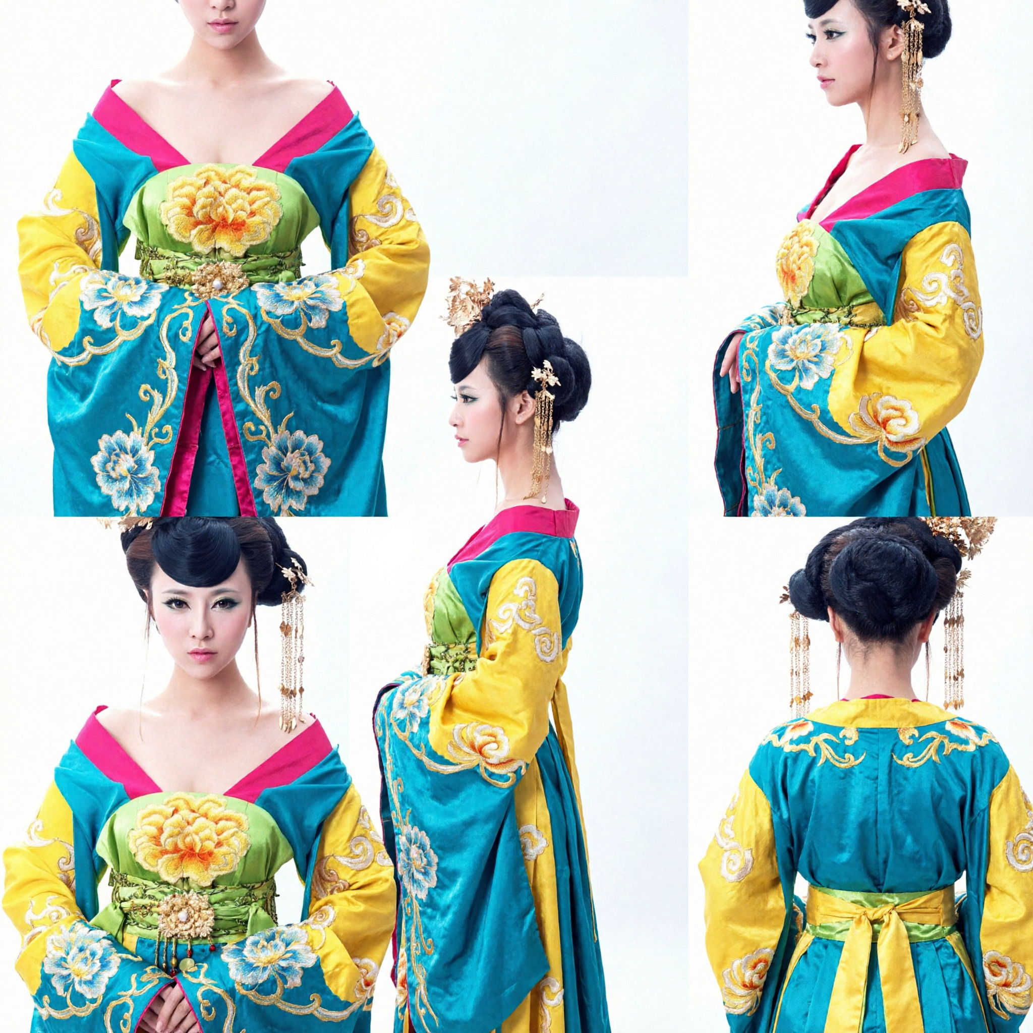 Peluca Elaborada Estilo Dinastía Tang con Accesorios Dorados para Cosplay Hanfu Tradicional Chino y Danza - Asian Costume