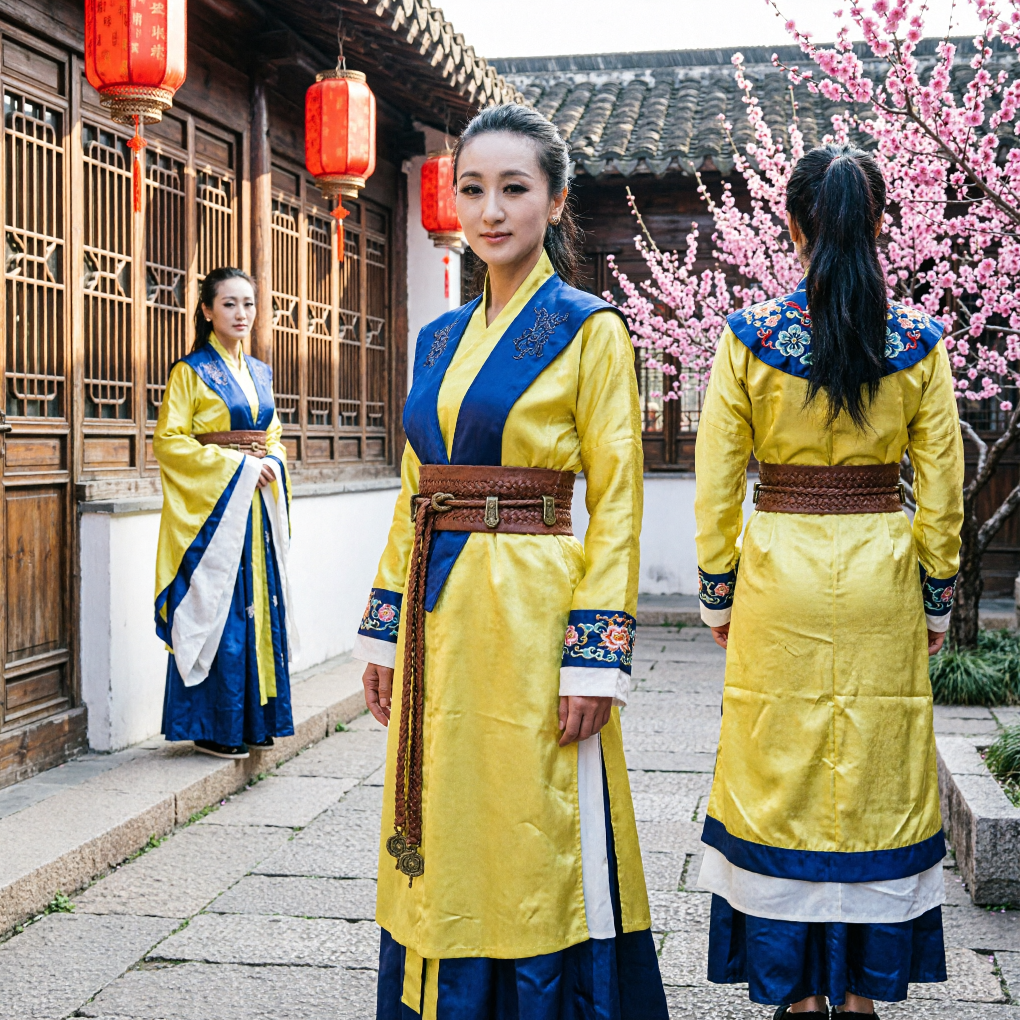 Tradycyjny chiński strój Hanfu w kolorze żółtym i niebieskim z dynastii Han dla kobiet na występy i cosplay - Asian Costume