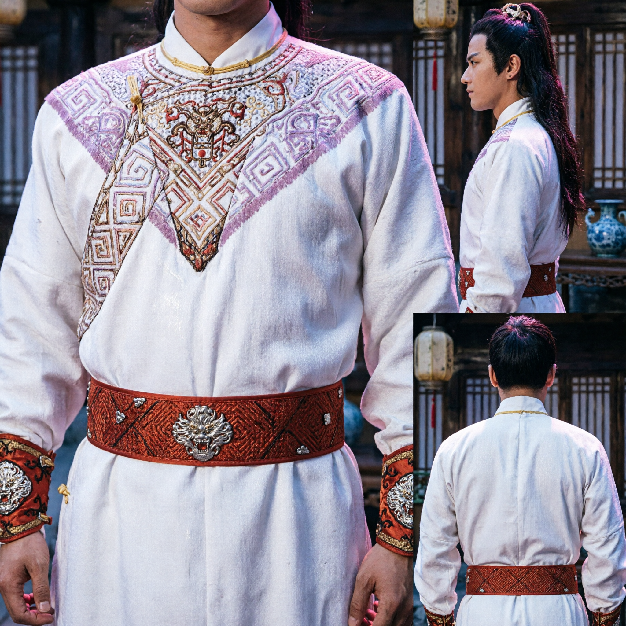 Costume d'épéiste ancien chinois traditionnel - Robe Hanfu blanche avec broderie pour le cosplay et les performances masculines - Asian Costume
