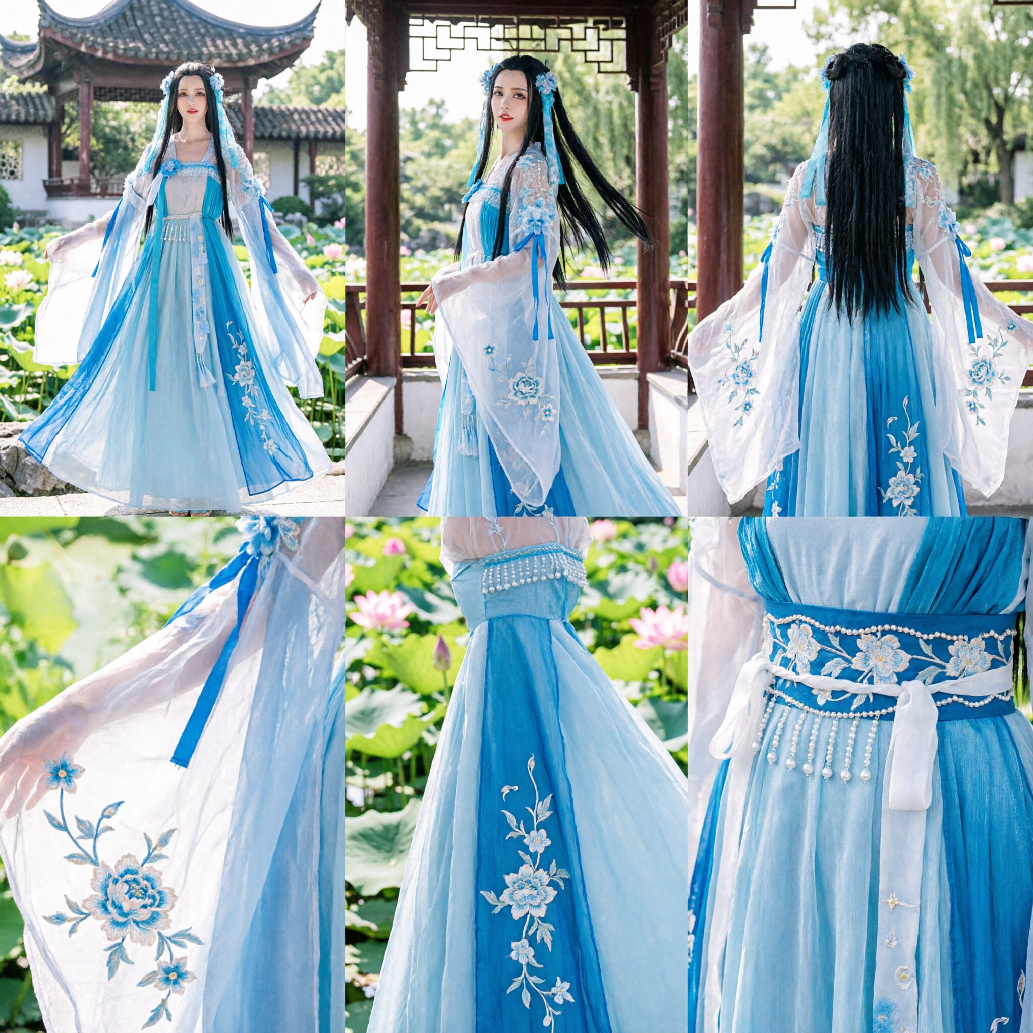 Hanfu bleu exquis - Costume ancien traditionnel chinois, robe de fée pour femmes pour le cosplay et la photographie - Asian Costume