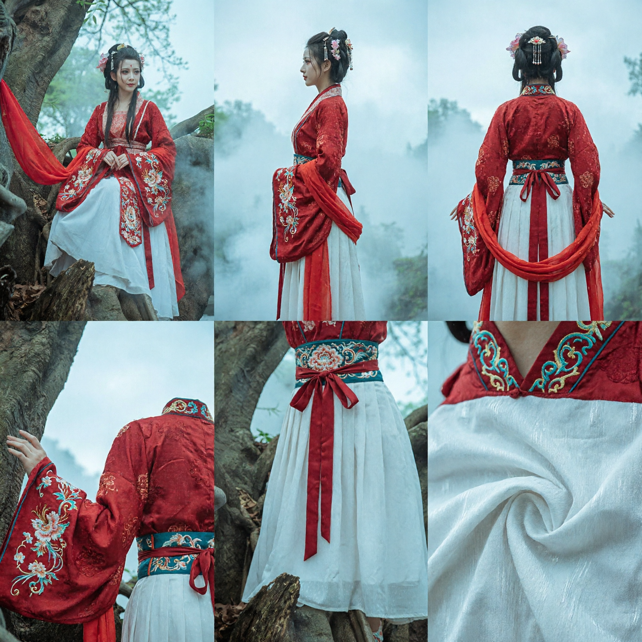 伝統中国漢服 赤と白の古代仙女衣装 女性用唐代コスプレドレス - Asian Costume