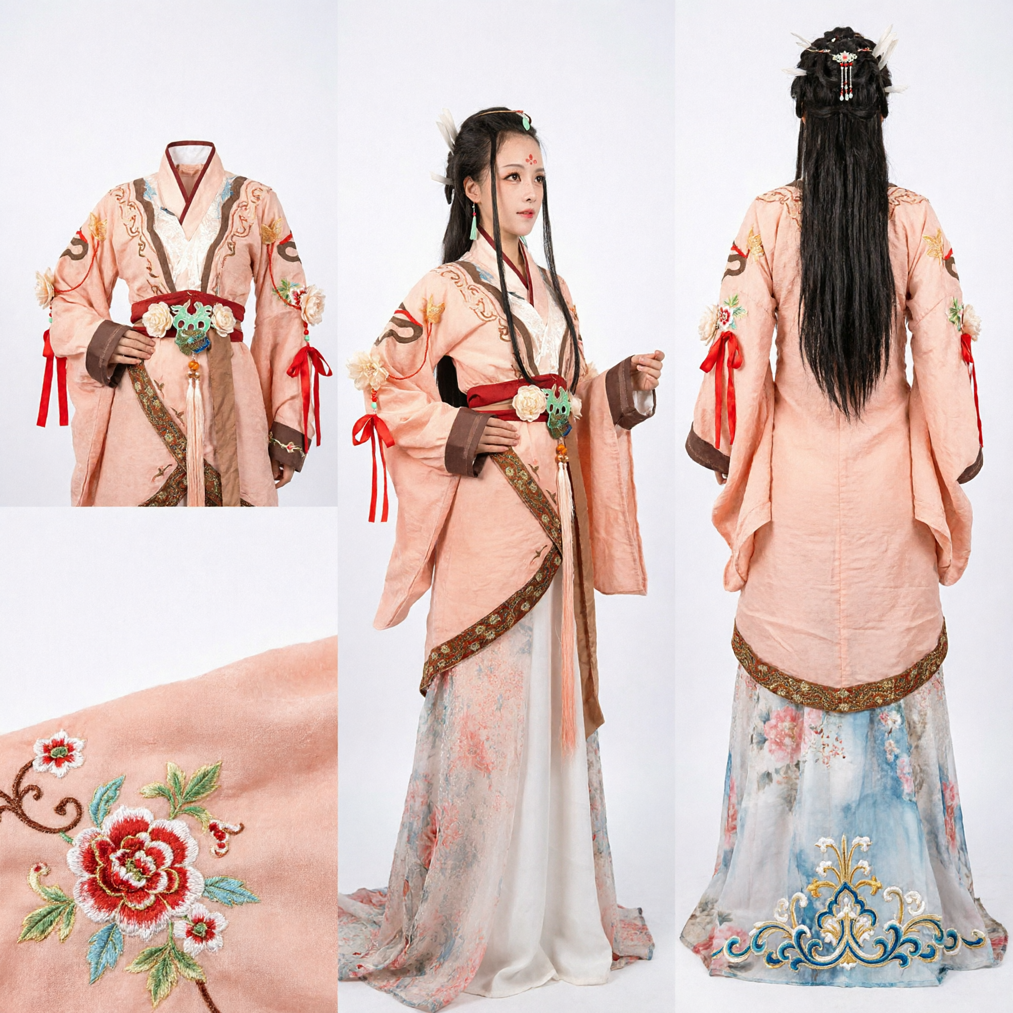 Damska Starożytna Chińska Suknia Hanfu Różowa Haftowana Suknia Księżniczki-Wróżki do Cosplayu i Występów - Asian Costume