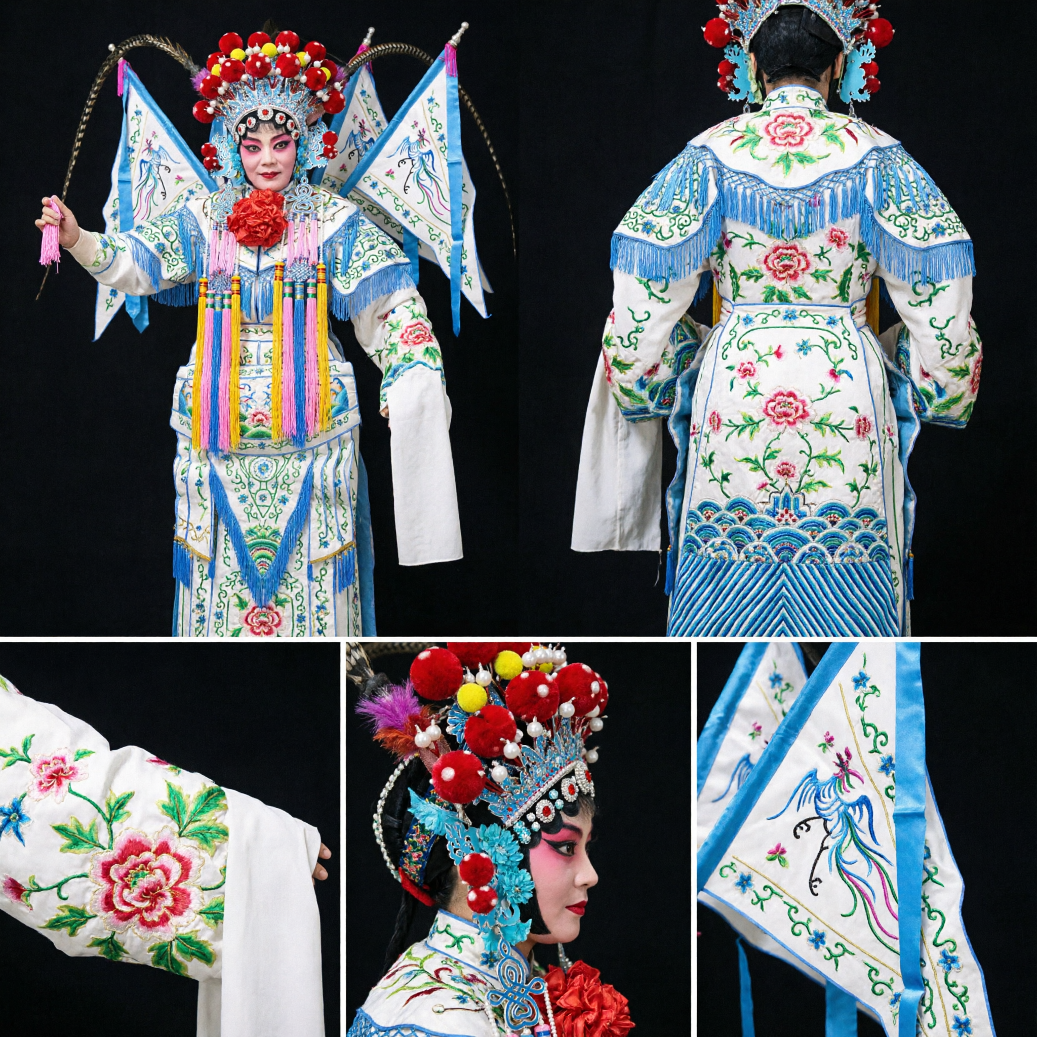 Traditioneel Peking Opera Vrouwelijke Generaal Compleet Kostuum Set met Uitgebreide Hoofdtooi en Rugvlaggen voor Podiumoptredens - Asian Costume