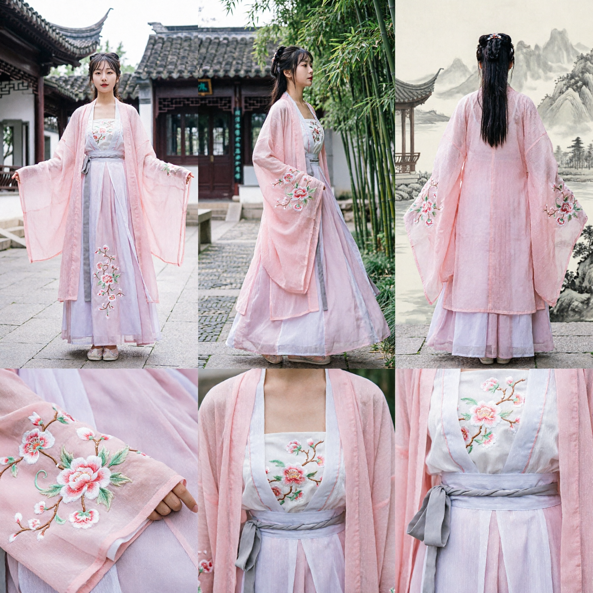 Elegante Costume Hanfu Cinese Tradizionale Rosa per Donne Abito da Fata Antico con Maniche Ampie Ricamate per Fotografia - Asian Costume
